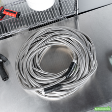 Wholesale Restaurantware Handy Tek Stainless Steel Garden Hose - Heavy-Duty, Flexible, with 10 Function Nozzle - 100' - 1 Count Box- Bulk
