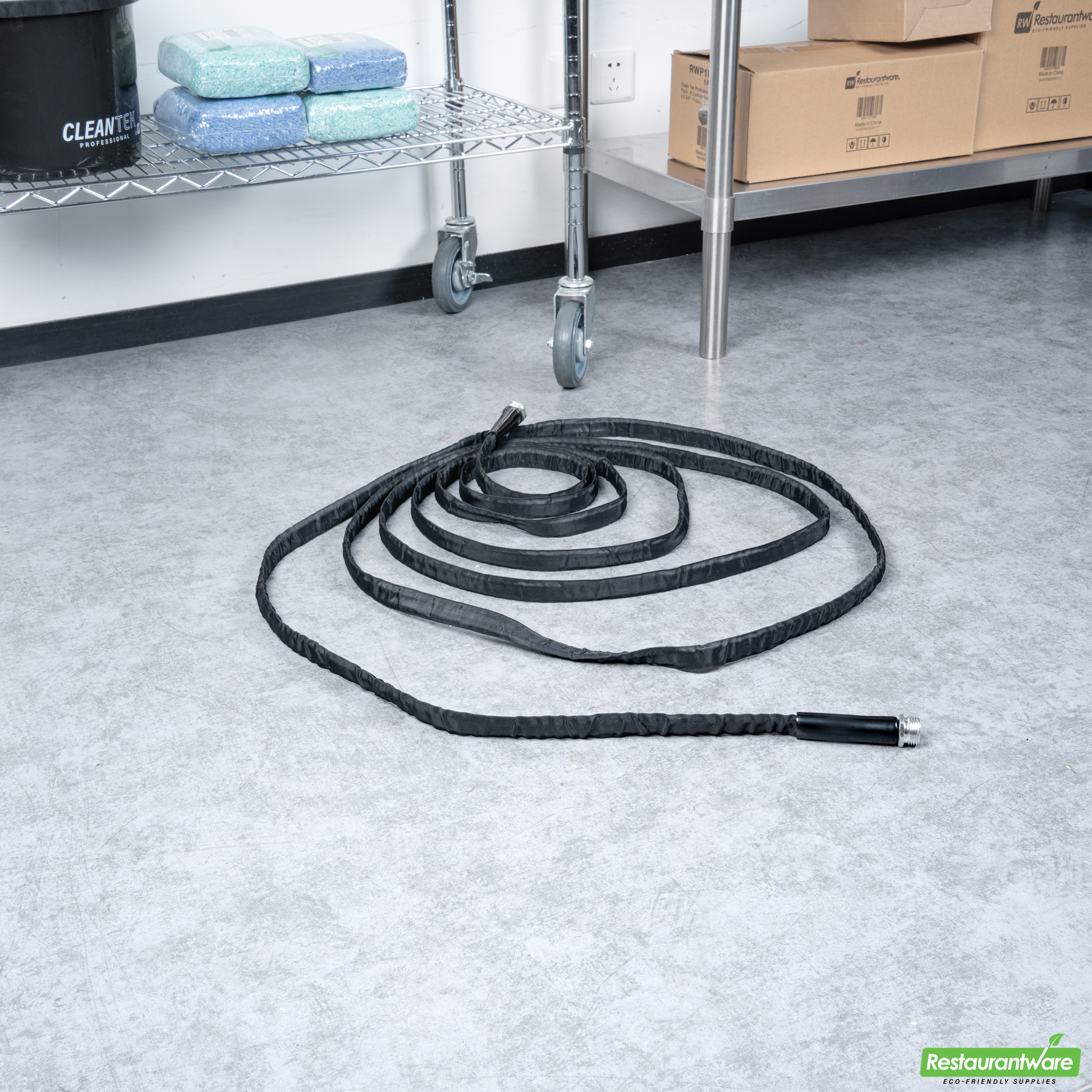 Wholesale Restaurantware Handy Tek Black Fabric Garden Hose - Lightweight, Kink-Free, Flexible - 25' - 1 Count Box- Bulk