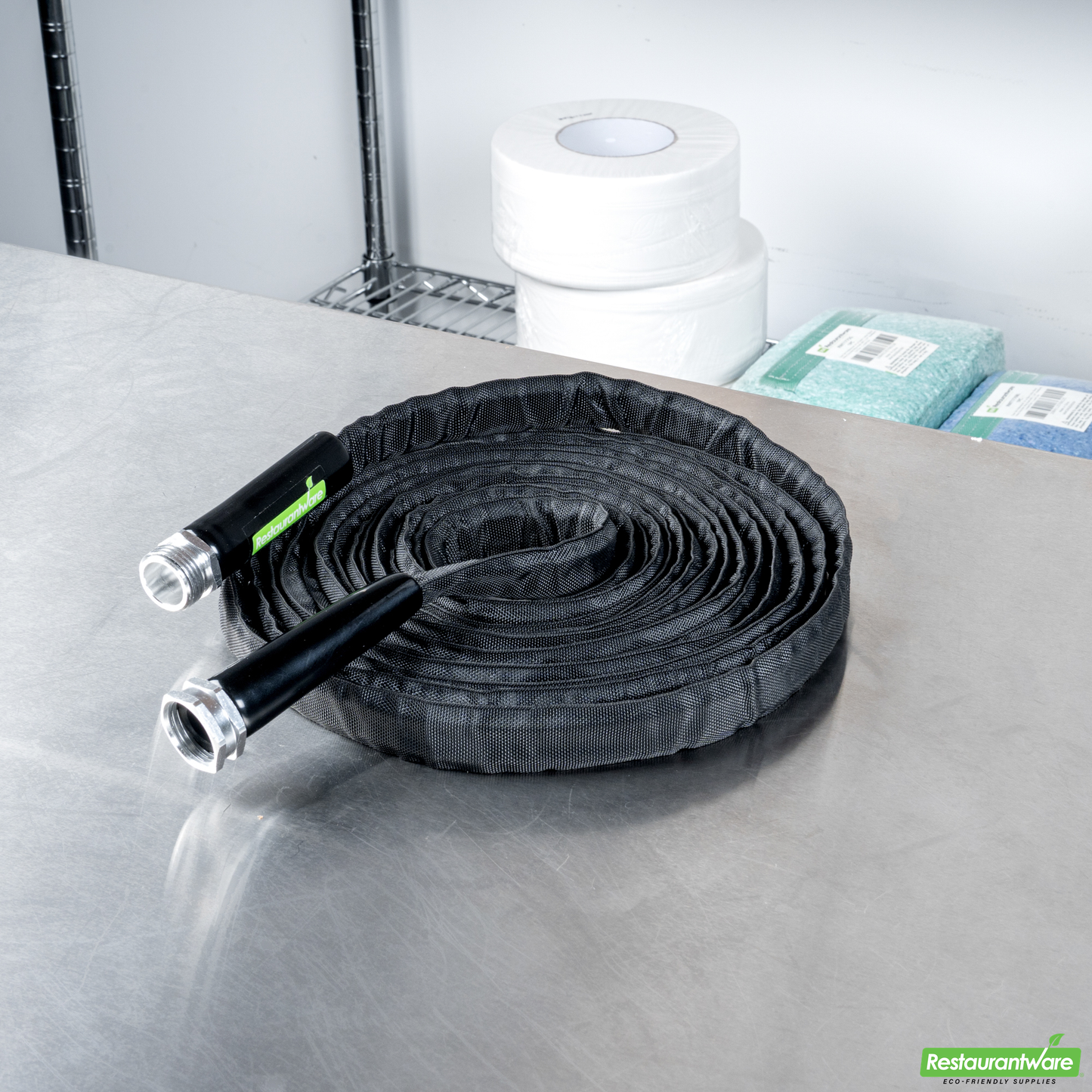 Wholesale Restaurantware Handy Tek Black Fabric Garden Hose - Lightweight, Kink-Free, Flexible - 25' - 1 Count Box- Bulk