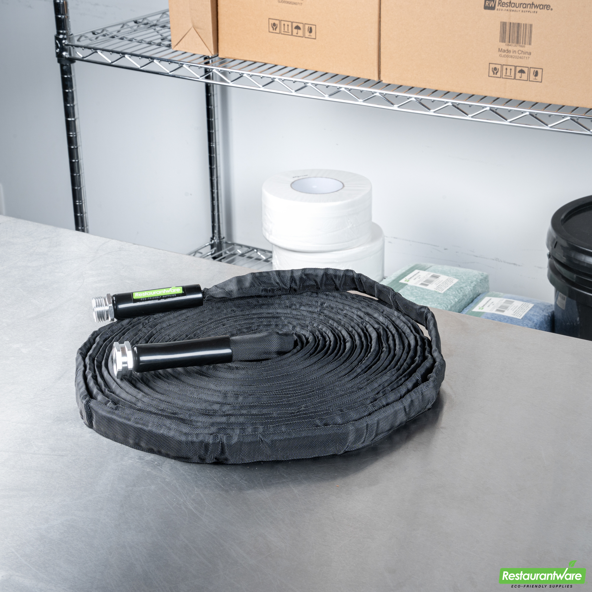 Wholesale Restaurantware Handy Tek Black Fabric Garden Hose - Lightweight, Kink-Free, Flexible - 50' - 1 Count Box- Bulk