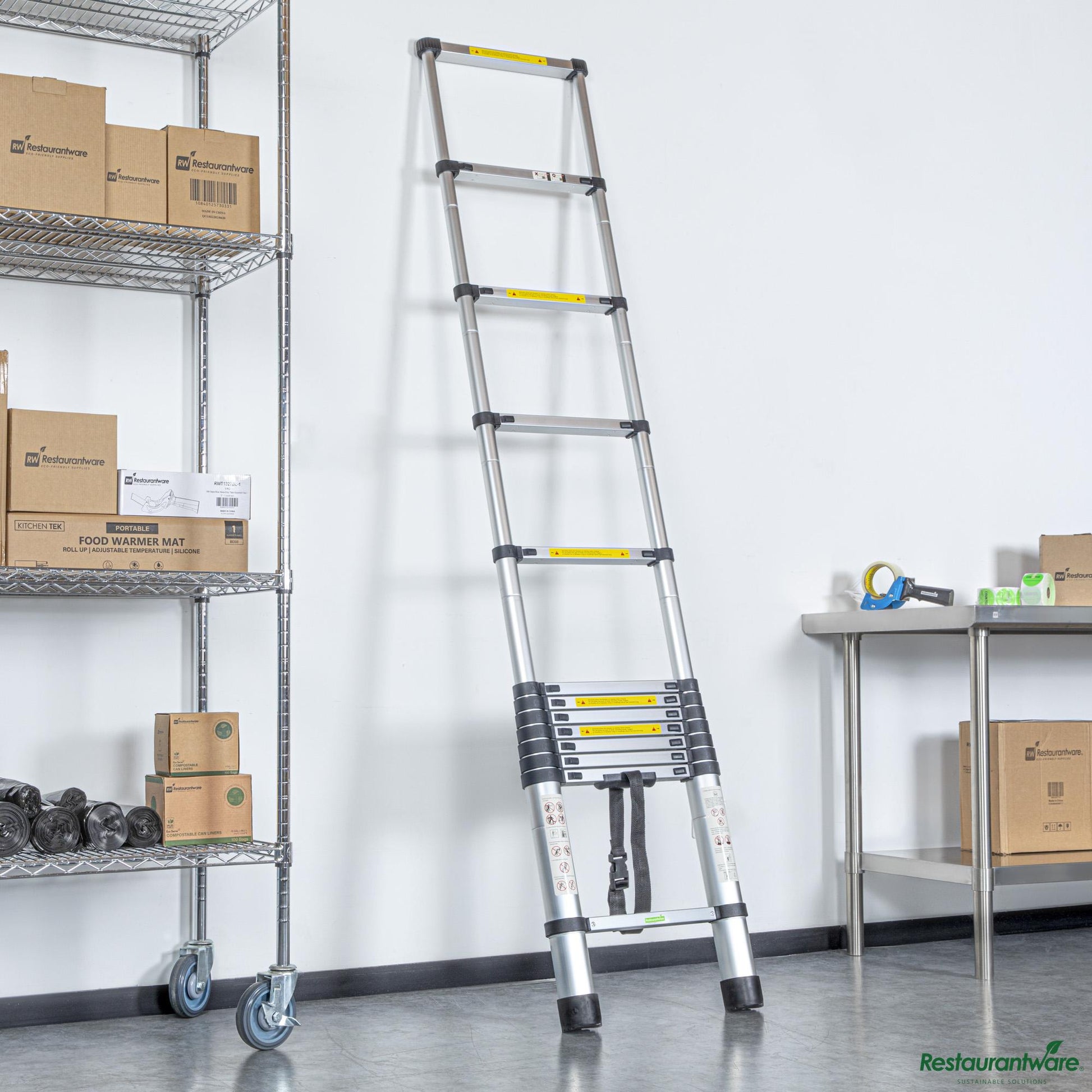 Wholesale Restaurantware Aluminum Telescoping Extension Ladder - 330 Lb Load Capacity - 33.9" X 19.3" X 3.2"- Bulk