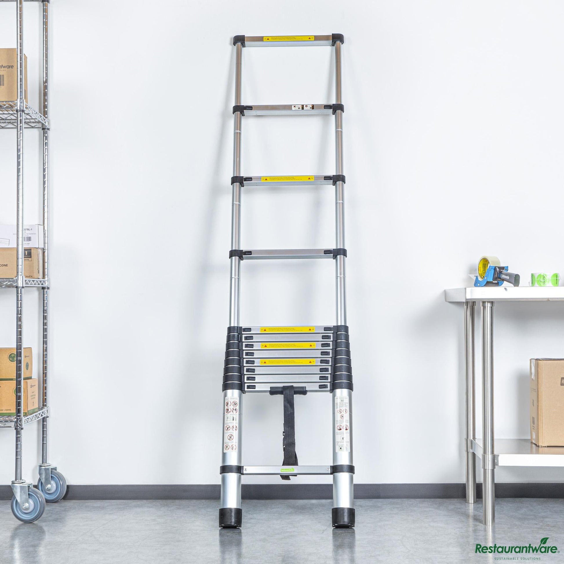 Wholesale Restaurantware Aluminum Telescoping Extension Ladder - 330 Lb Load Capacity - 33.9" X 19.3" X 3.2"- Bulk