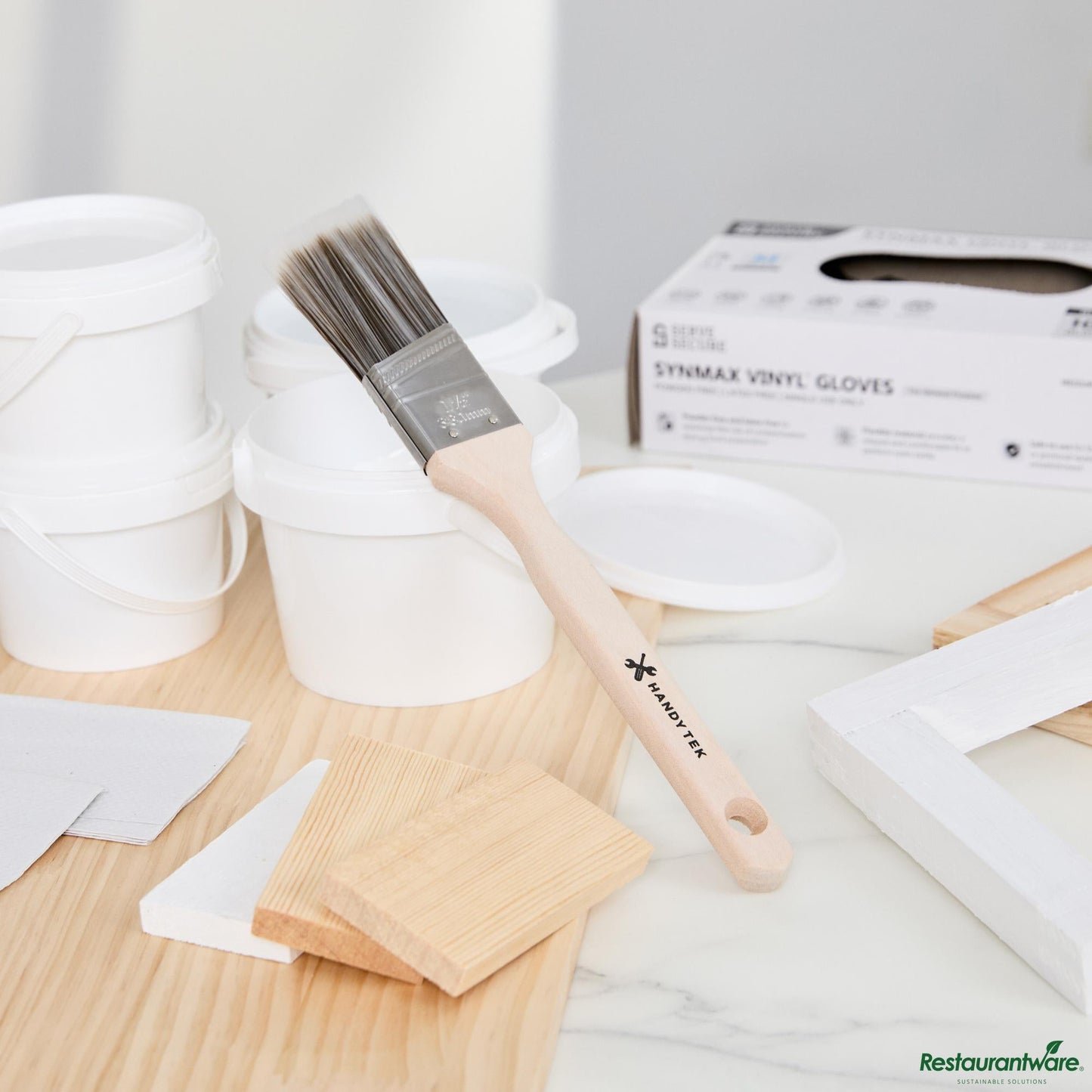 Wholesale Restaurantware Synthetic Polyester Paint Brush - Angled, Long Handle - 11" X 1.5" X 0.6"- Bulk