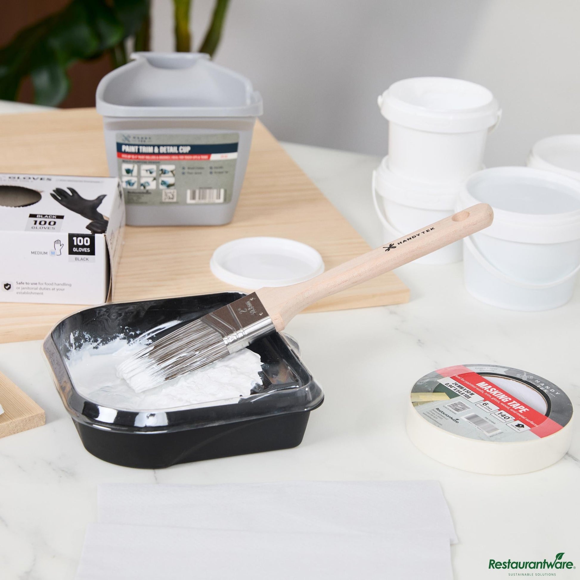 Wholesale Restaurantware Synthetic Polyester Paint Brush - Angled, Long Handle - 11.6" X 2" X 0.6"- Bulk