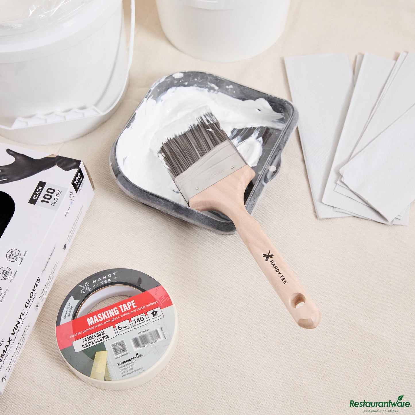 Wholesale Restaurantware Synthetic Polyester Paint Brush - Angled, Long Handle - 12.6" X 3" X 0.7"- Bulk