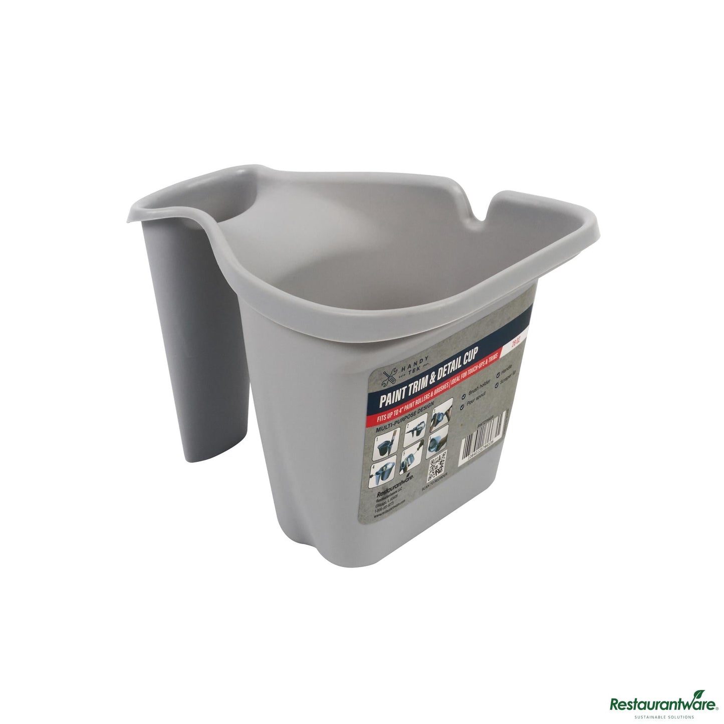 Wholesale Restaurantware 28 Oz Gray Plastic Paint Cup - with Brush Holder - 7.4" X 5.6" X 5"- Bulk