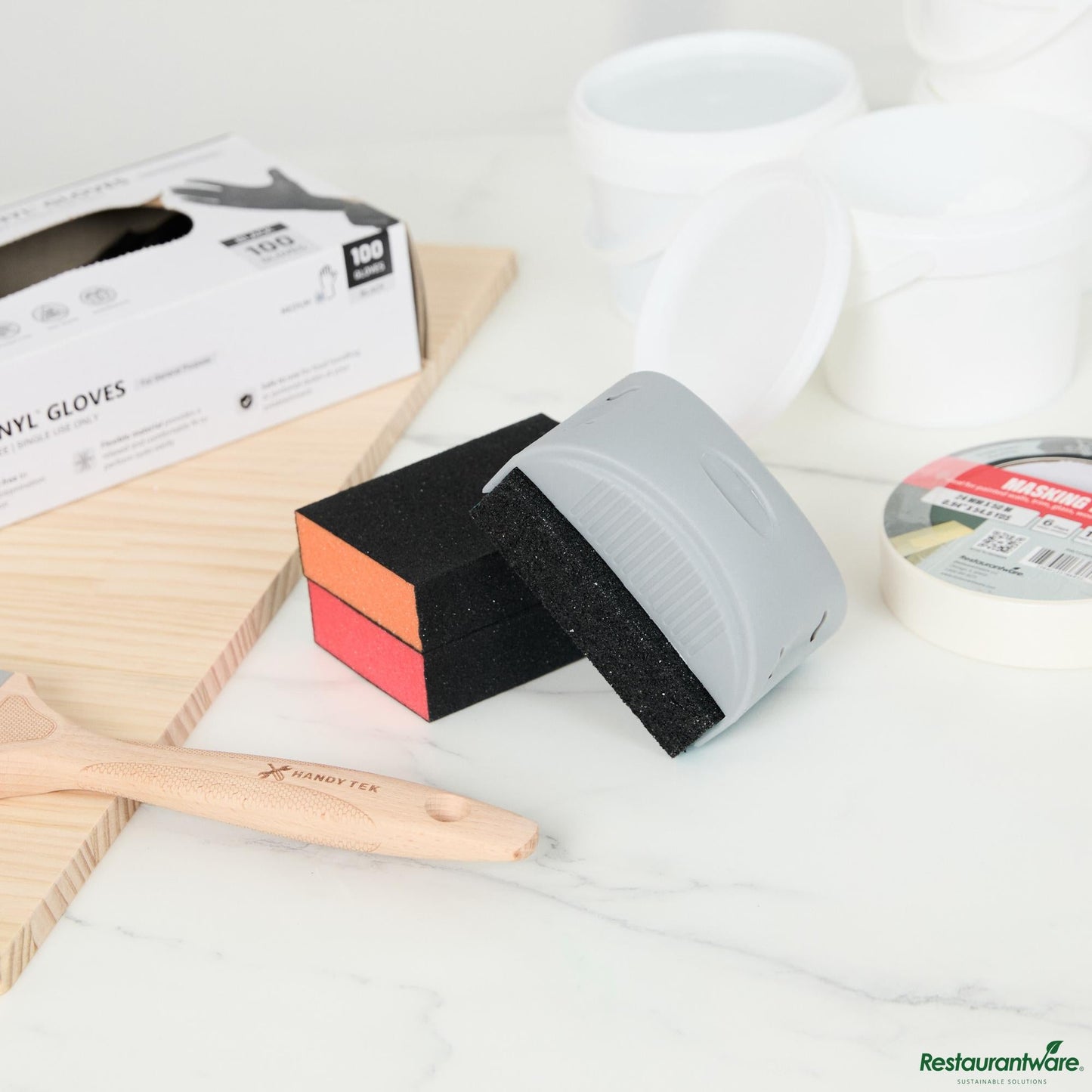 Wholesale Restaurantware Assorted Grit Sanding Sponge Set - 4-Piece, Flat Edges, with Handle - 4.1" X 2.9" X 4.5"- Bulk