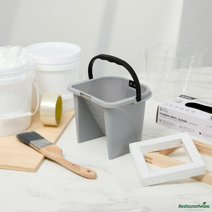 Wholesale Restaurantware 0.5 Gal Gray Plastic Paint Pail - with Magnetic Brush Holder - 7.8" X 7.5" X 6.7"- Bulk