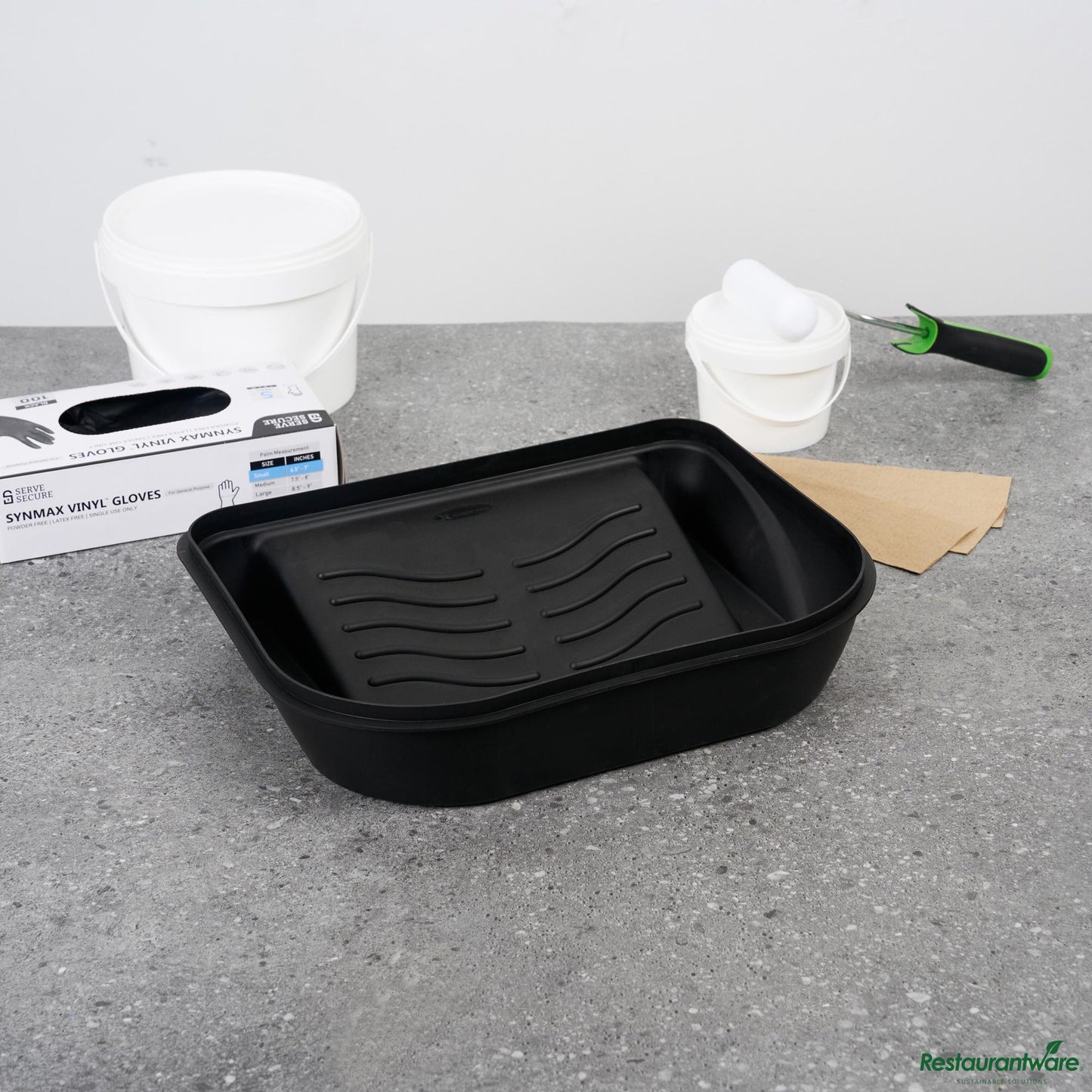 Wholesale Restaurantware 5 Qt Black Plastic Paint Tray / Pail Lid - Fits 3.5 Gal Paint Pail - 14.8" X 11.9" X 3.1"- Bulk