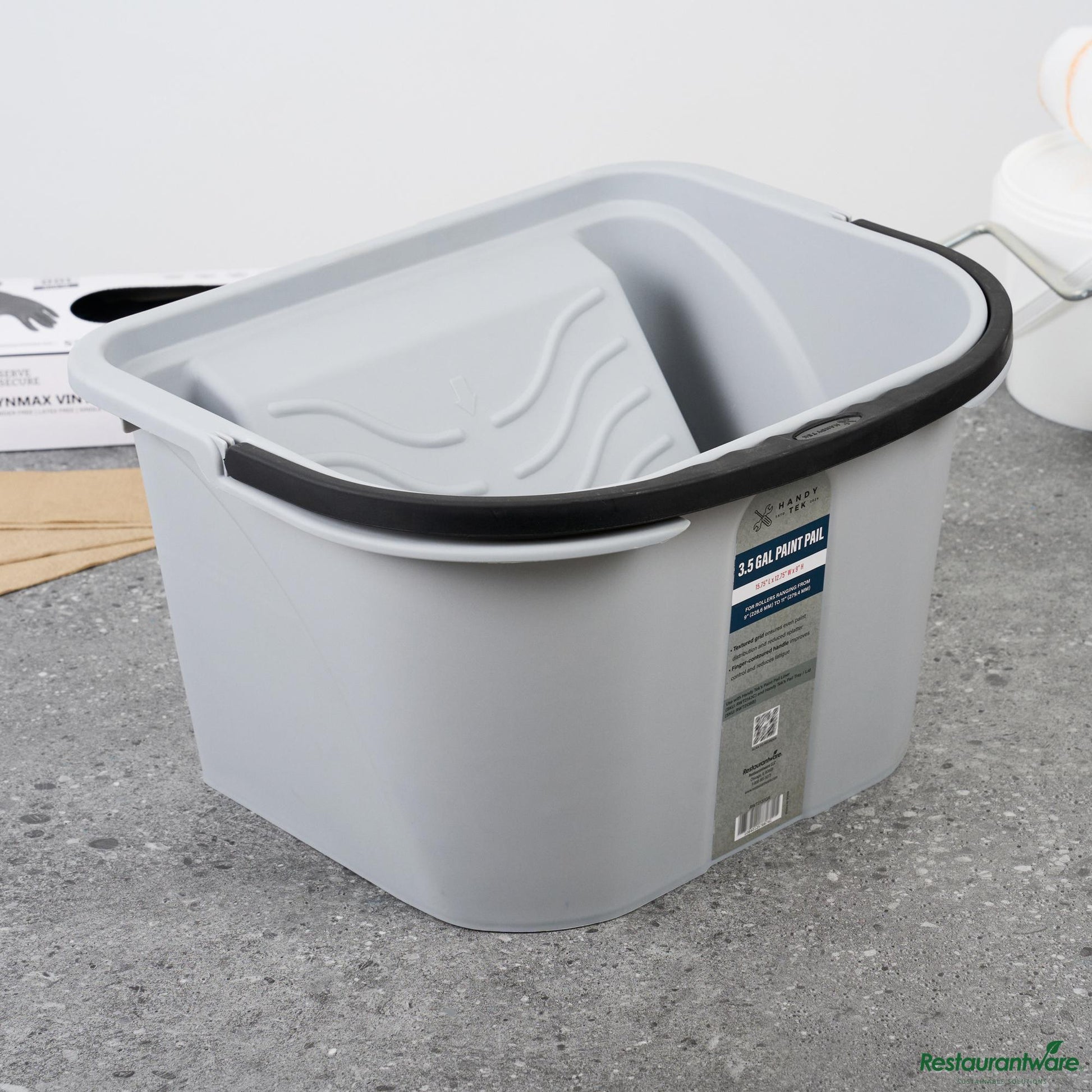Wholesale Restaurantware 3.5 Gal Gray Plastic Paint Pail - 15.8" X 12.8" X 9.1"- Bulk