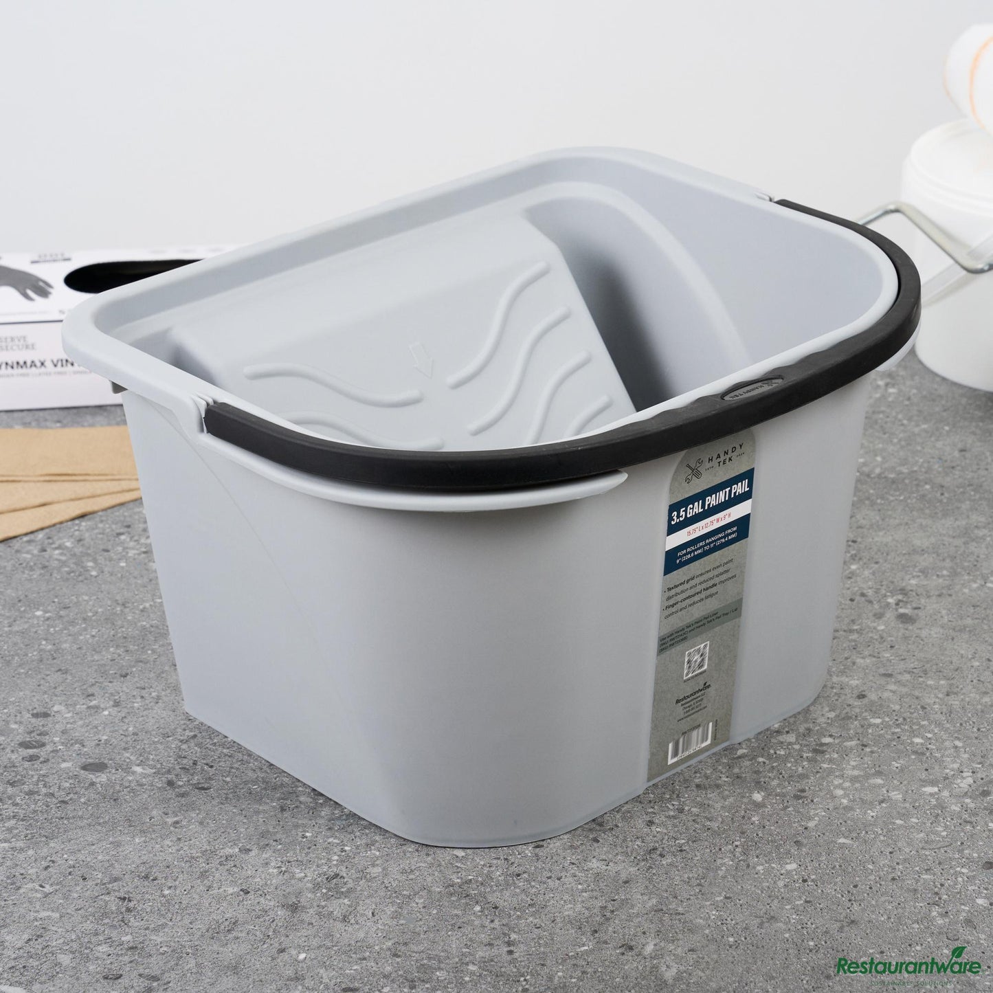 Wholesale Restaurantware 3.5 Gal Gray Plastic Paint Pail - 15.8" X 12.8" X 9.1"- Bulk