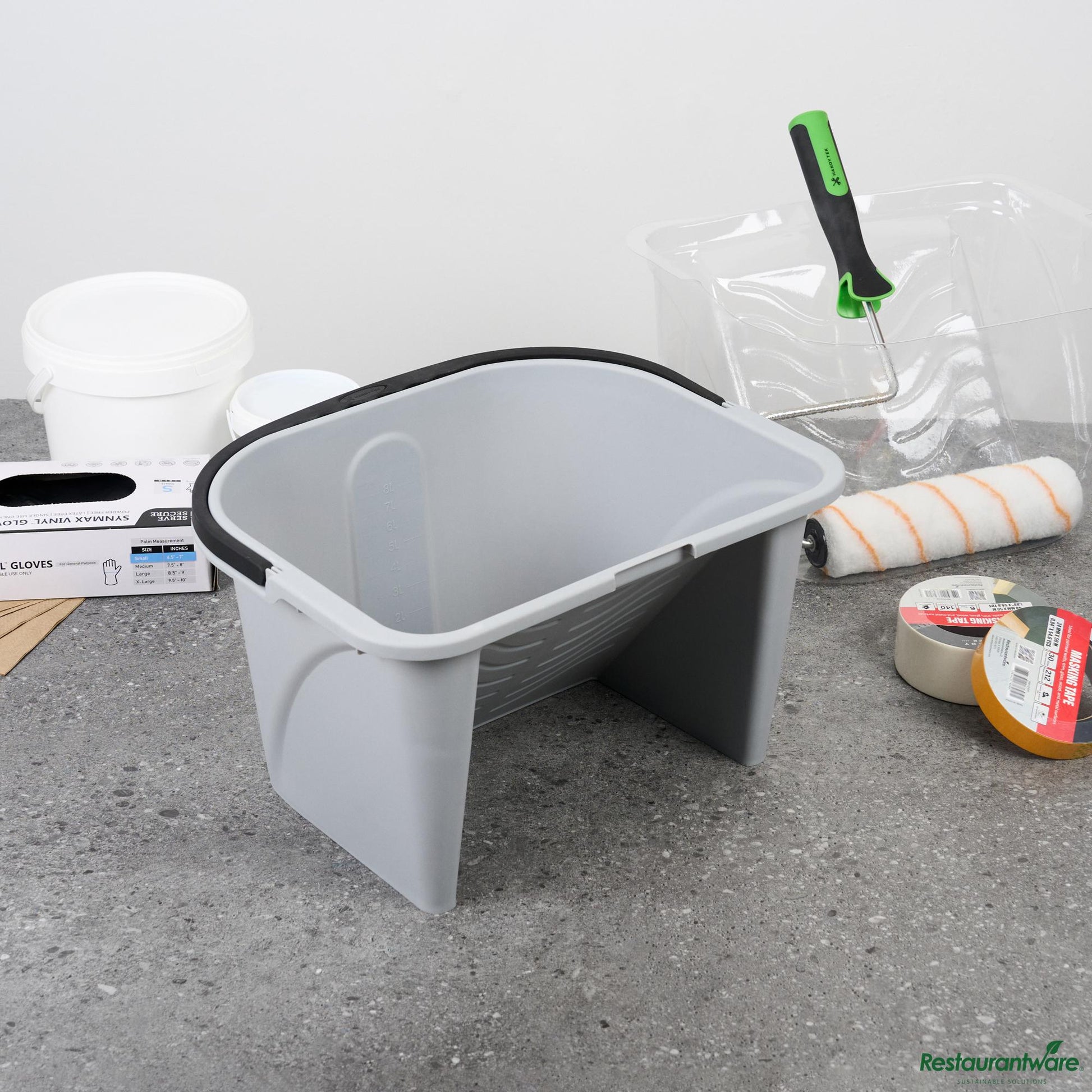 Wholesale Restaurantware 3.5 Gal Gray Plastic Paint Pail - 15.8" X 12.8" X 9.1"- Bulk