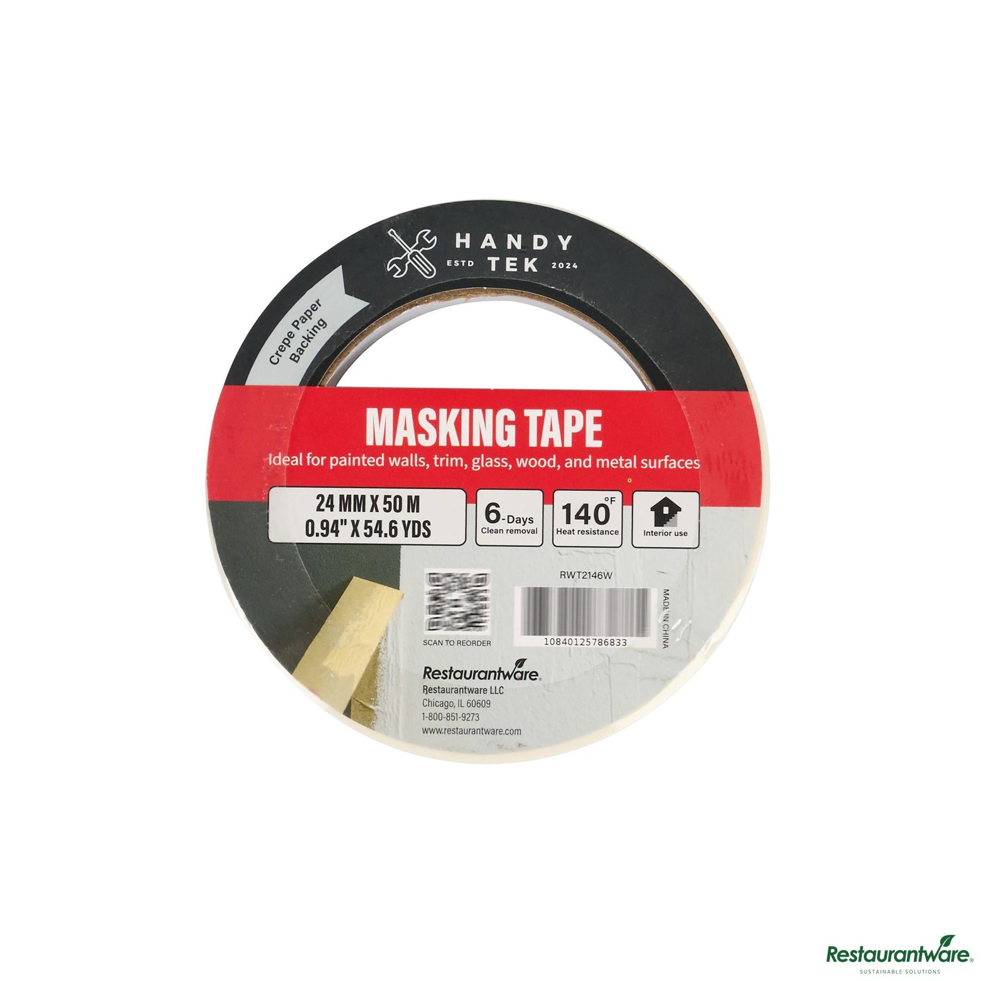 Wholesale Restaurantware White Masking Tape Roll - 4.6" X 4.6" X 1"- Bulk