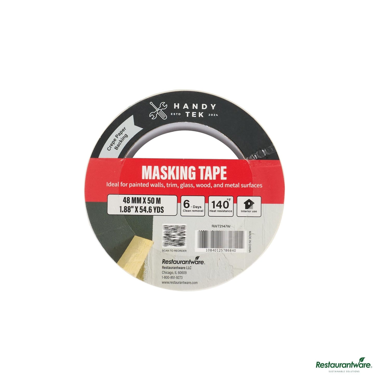 Wholesale Restaurantware White Masking Tape Roll - 4.6" X 4.6" X 1.9"- Bulk