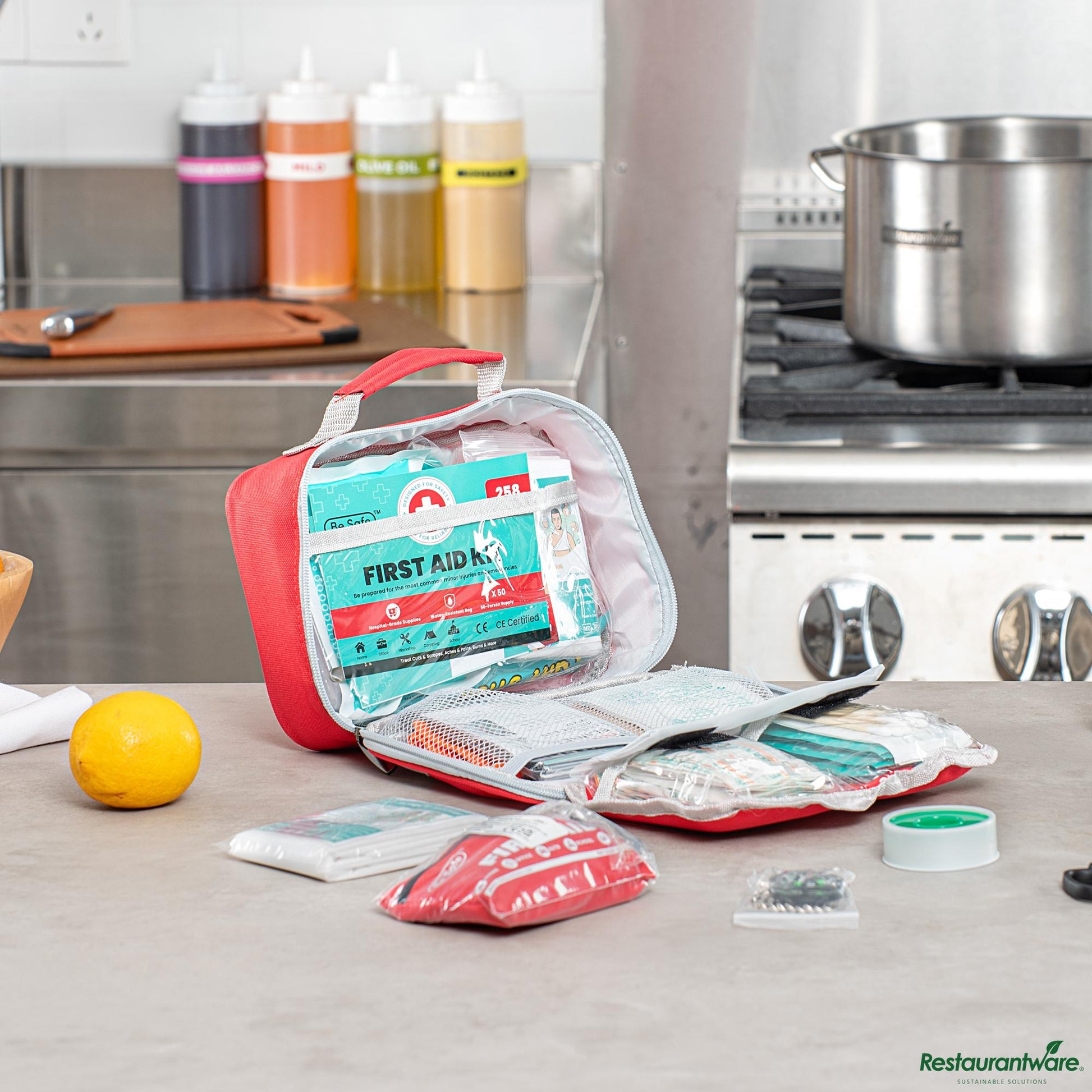 Wholesale Restaurantware 50-Person Class a 2-in-1 First Aid Kit - 258 Piece - 9.4" X 6.3" X 2.8"- Bulk