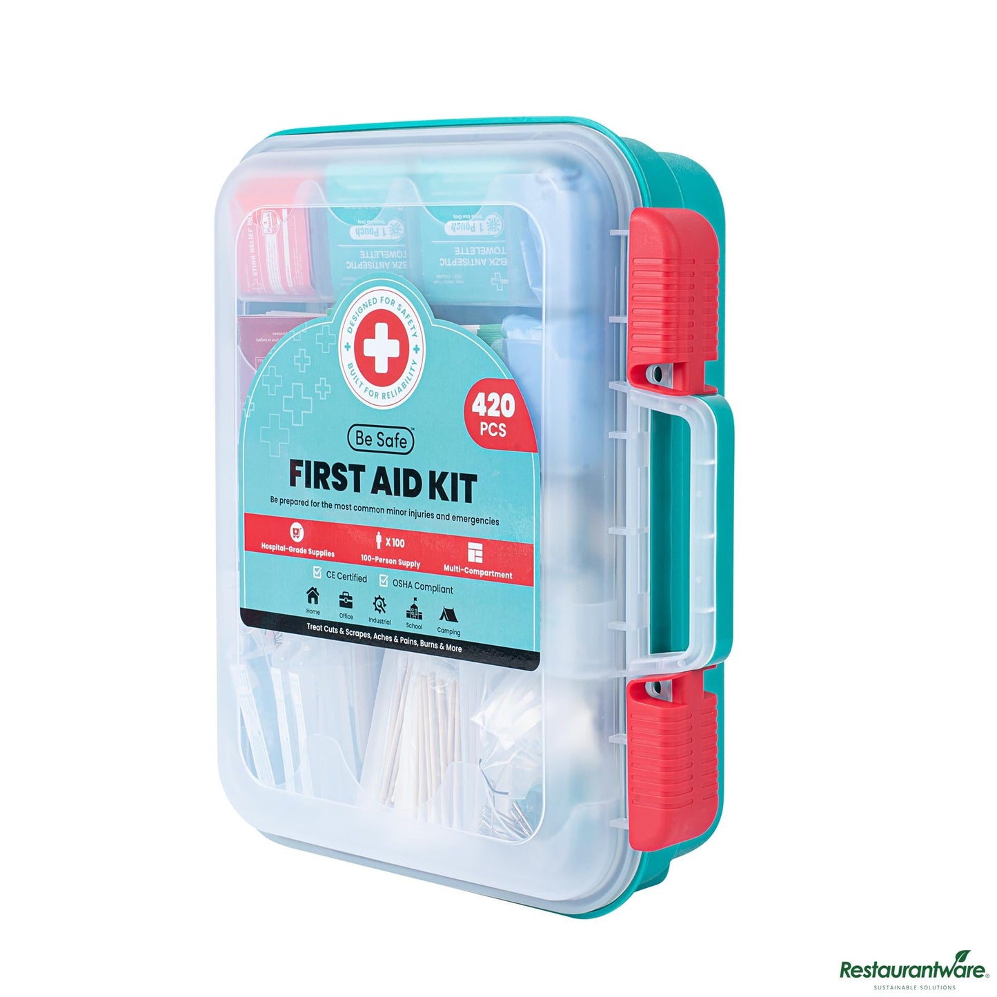 Wholesale Restaurantware 100-Person Class a First Aid Kit - 420 Piece, Wall Mountable - 13" X 11" X 3.5"- Bulk