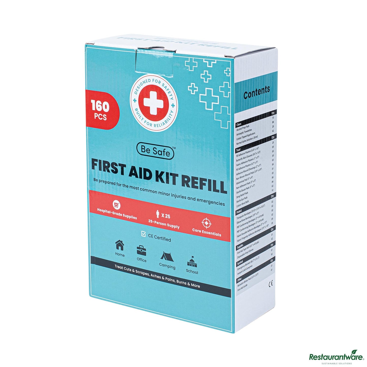 Wholesale Restaurantware 25-Person First Aid Kit Refill - 160 Piece - 13.4" X 8" X 3.9"- Bulk