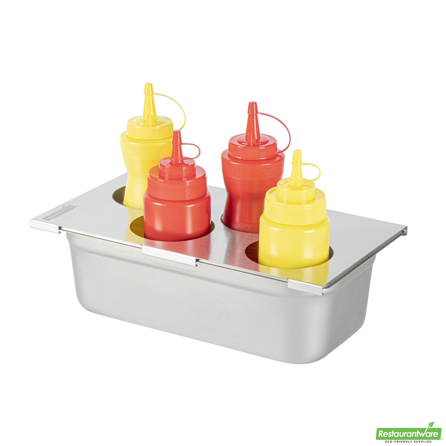 Wholesale Restaurantware Four Hole Stainless Steel Squeeze Bottle Holder Top - 12.8" X 7.1" X 0.4"- Bulk
