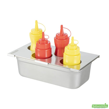Wholesale Restaurantware Four Hole Stainless Steel Squeeze Bottle Holder Top - 12.8" X 7.1" X 0.4"- Bulk