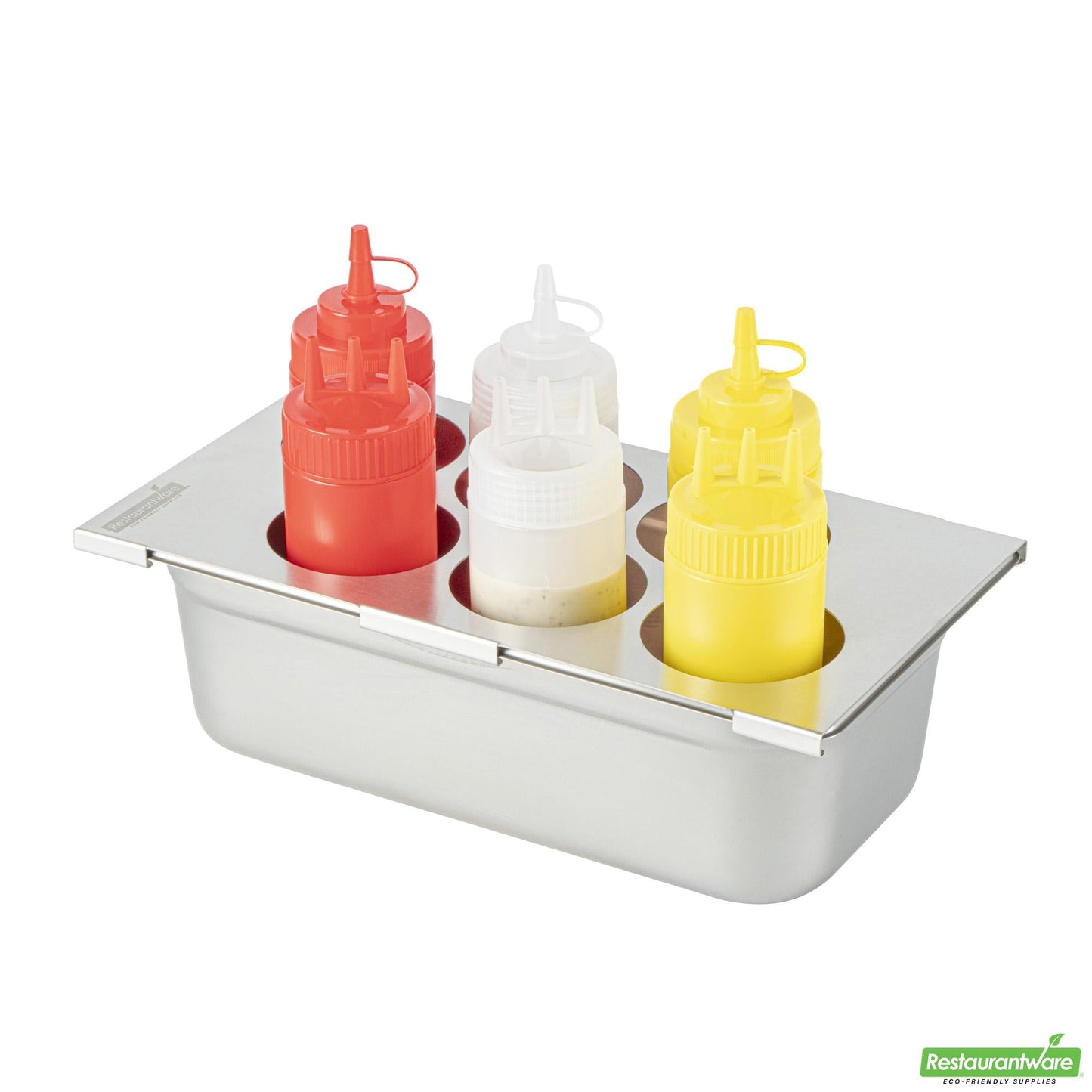 Wholesale Restaurantware Six Hole Stainless Steel Squeeze Bottle Holder Top - 12.8" X 7.1" X 0.4"- Bulk