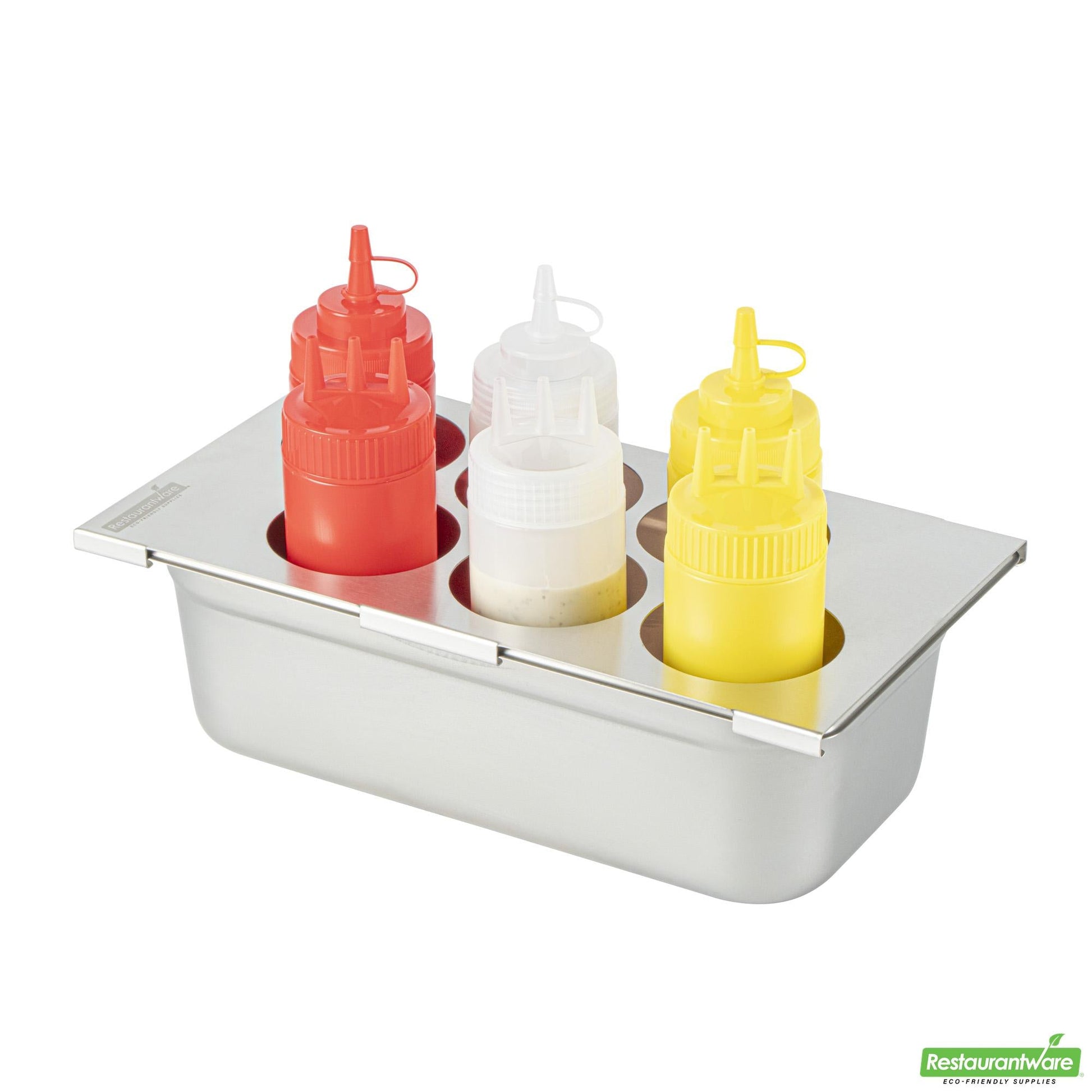 Wholesale Restaurantware Six Hole Stainless Steel Squeeze Bottle Holder Top - 12.8" X 7.1" X 0.4"- Bulk