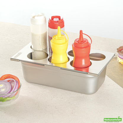 Wholesale Restaurantware Seven Hole Stainless Steel Squeeze Bottle Holder Top - 12.8" X 7.1" X 0.4"- Bulk