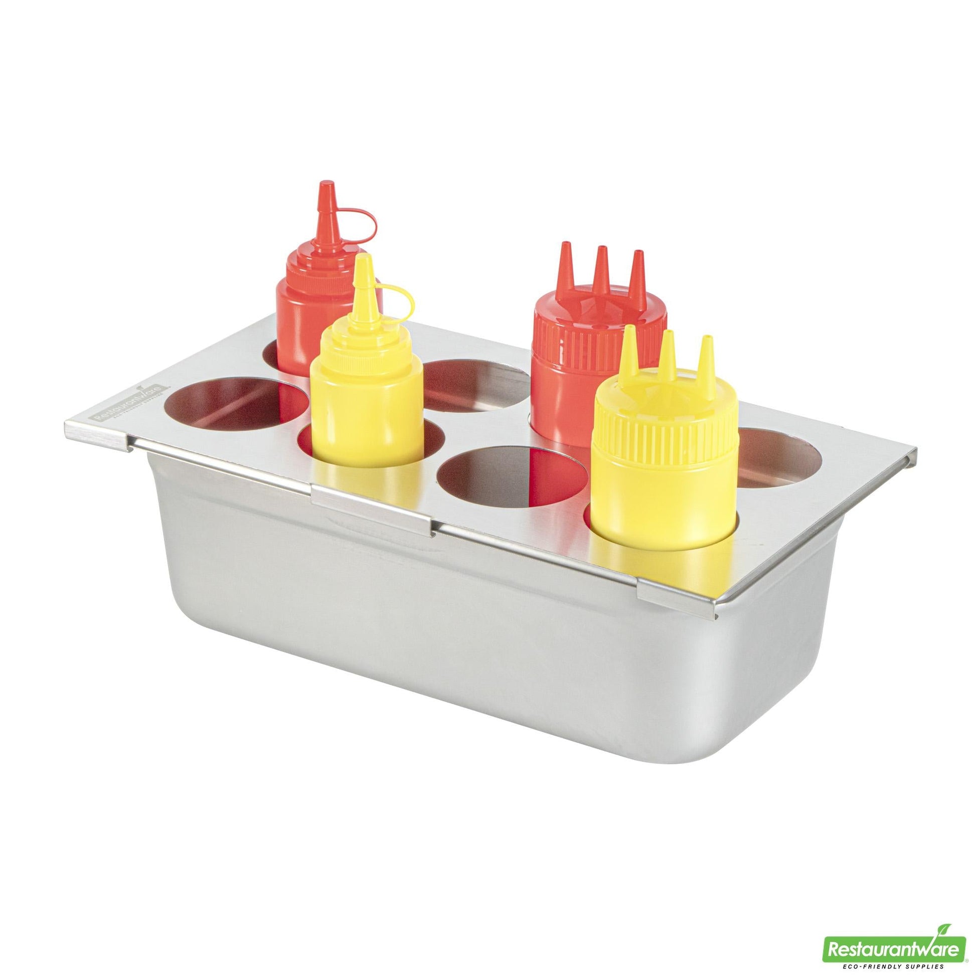 Wholesale Restaurantware Eight Hole Stainless Steel Squeeze Bottle Holder Top - 12.8" X 7.1" X 0.4"- Bulk