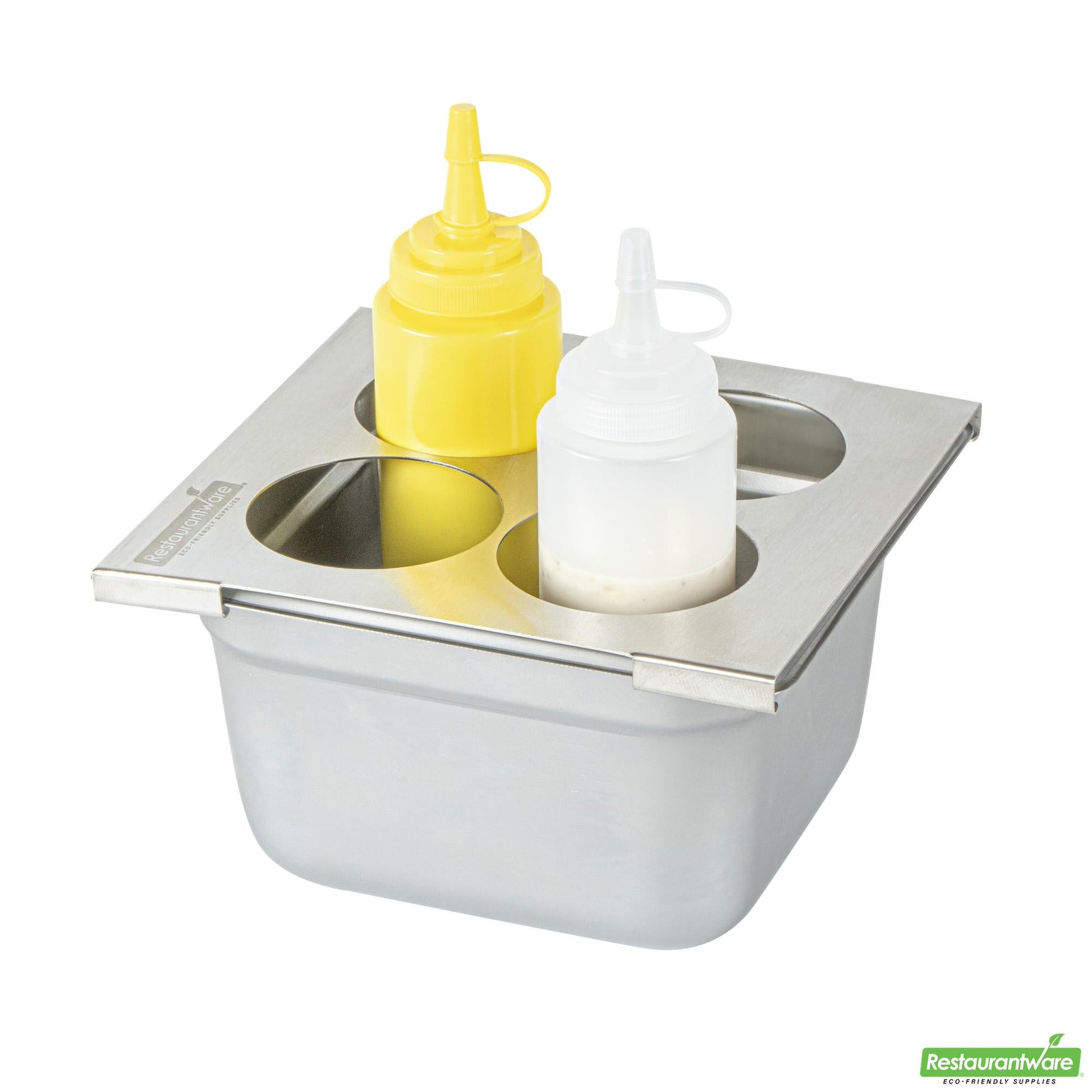 Wholesale Restaurantware Four Hole Stainless Steel Squeeze Bottle Holder Top - 6.3" X 7.1" X 0.4"- Bulk