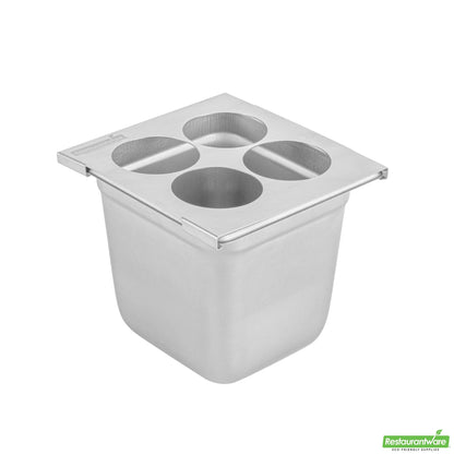 Wholesale Restaurantware Four Hole Stainless Steel Squeeze Bottle Holder Top - 6.3" X 7.1" X 0.4"- Bulk