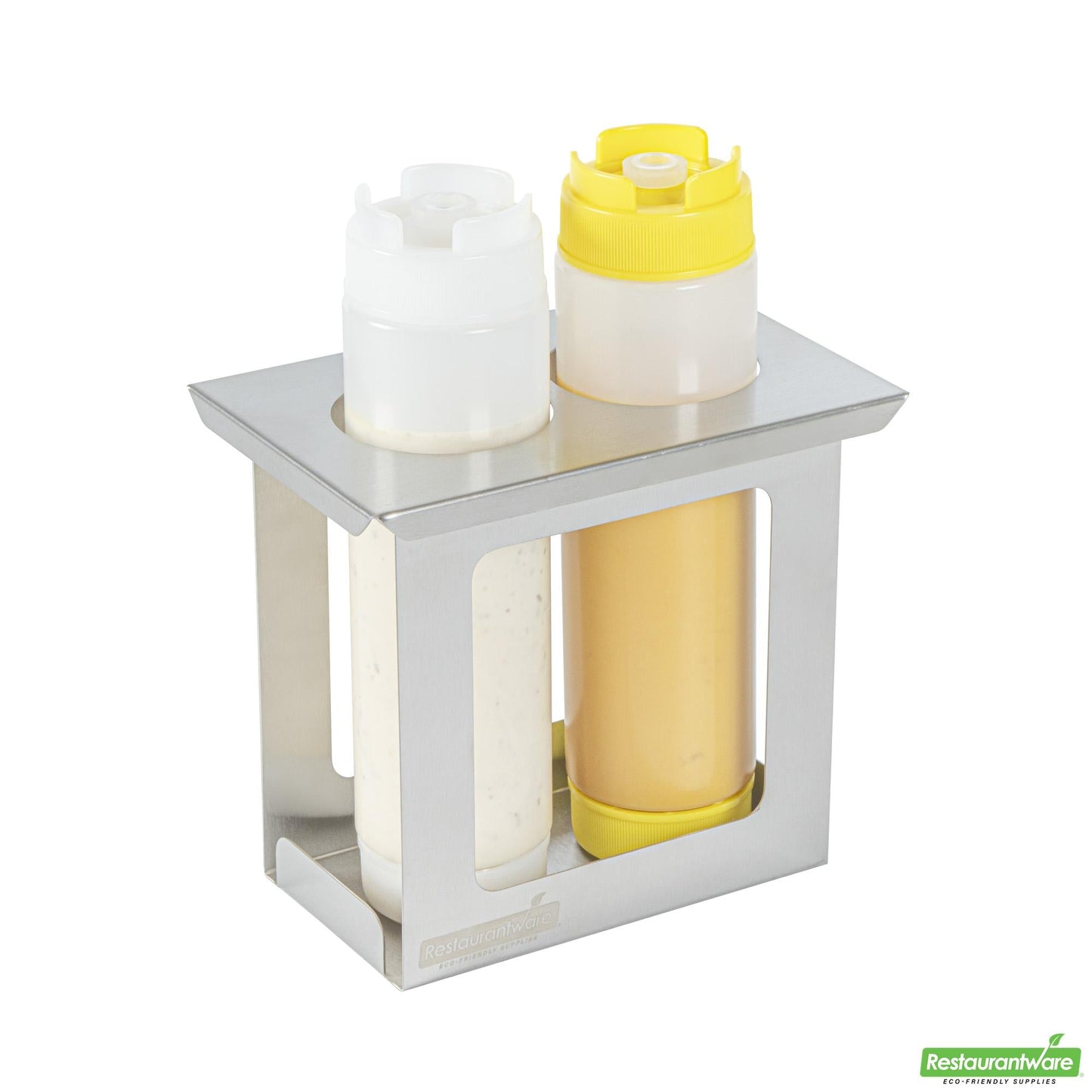 Wholesale Restaurantware Two Hole Stainless Steel Squeeze Bottle Holder - 7" X 4.5" X 6.3"- Bulk