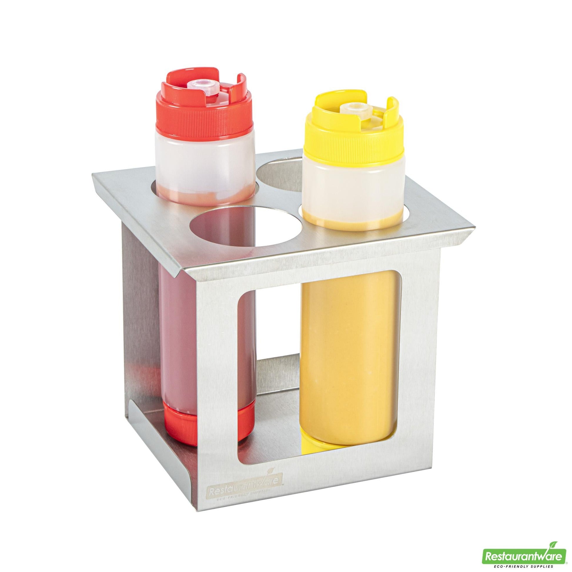 Wholesale Restaurantware Four Hole Stainless Steel Squeeze Bottle Holder - 6.3" X 7" X 6.3"- Bulk