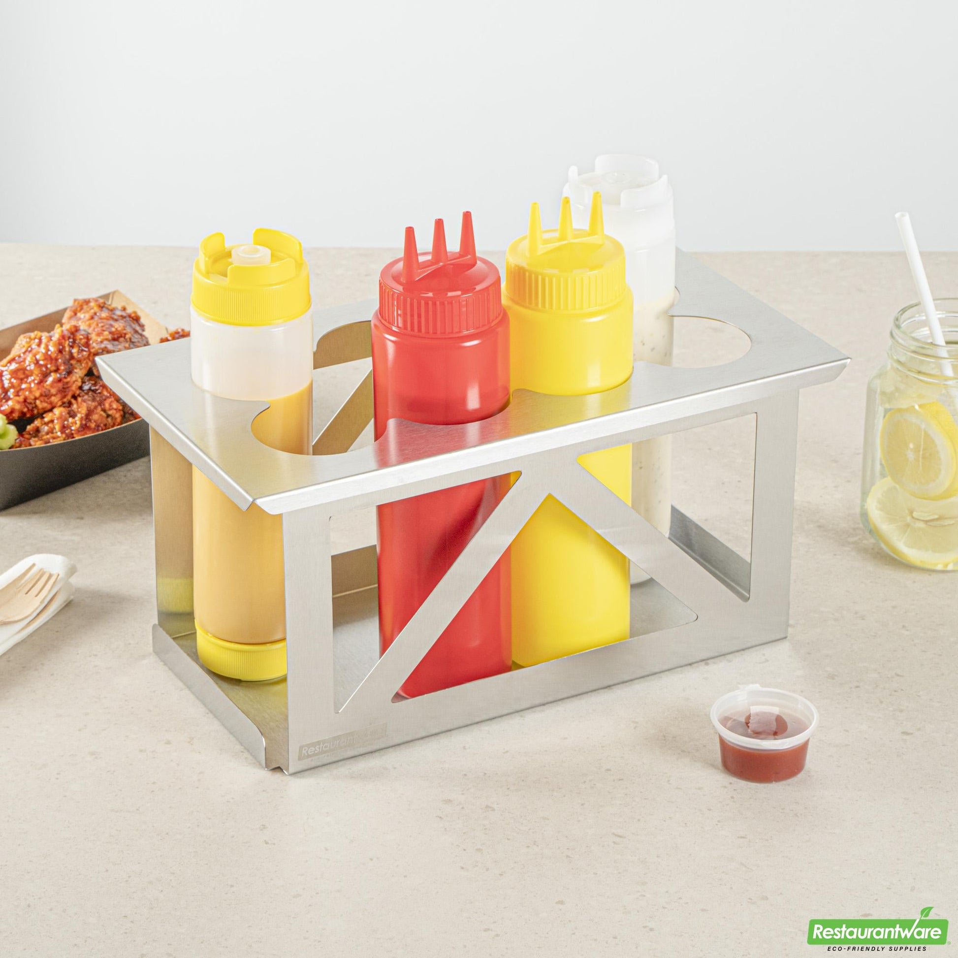 Wholesale Restaurantware Eight Hole Stainless Steel Squeeze Bottle Holder - 12.8" X 7.1" X 6.3"- Bulk