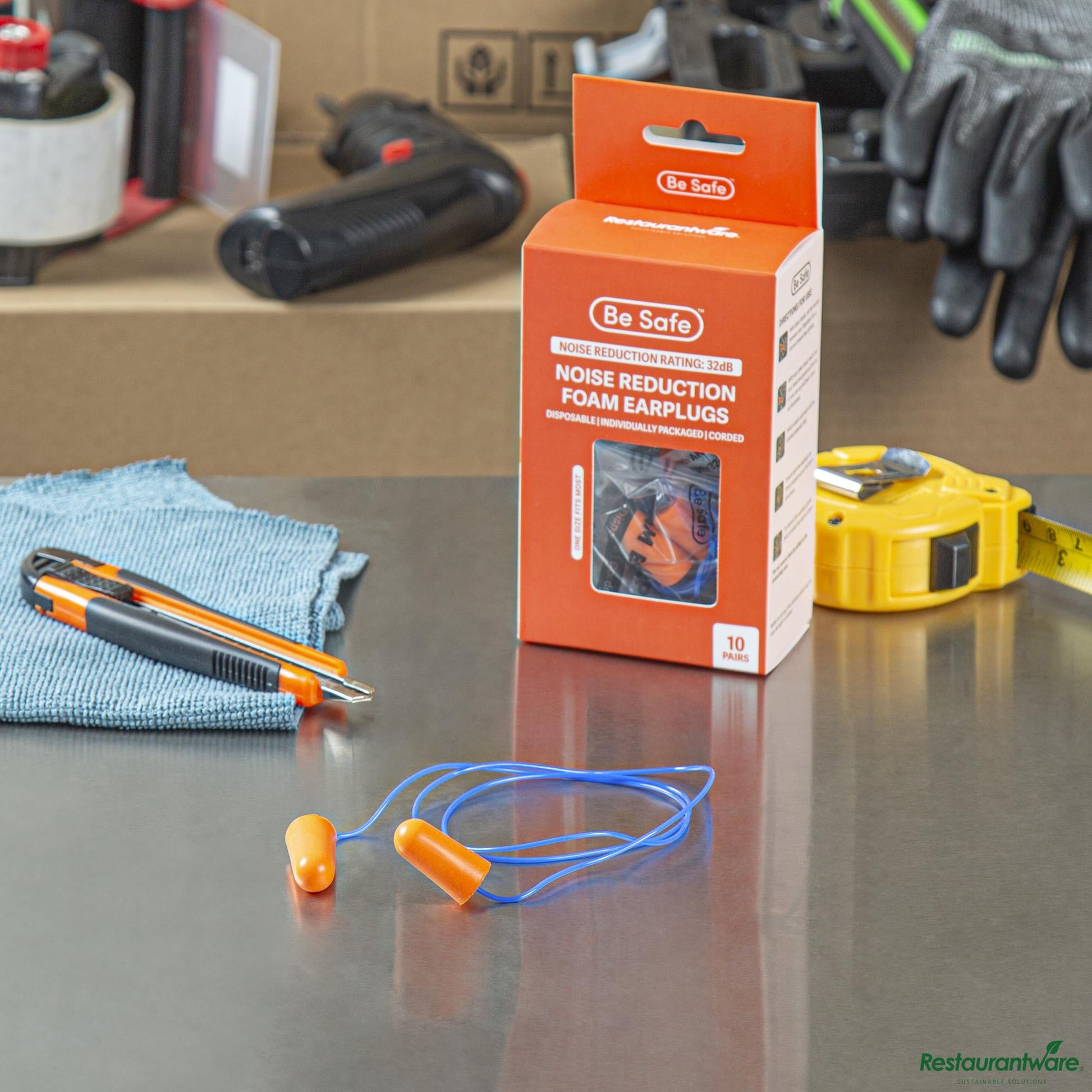 Wholesale Restaurantware Orange and Blue Corded Foam Earplugs - 1.4" X 1.4" X 0.6"- Bulk