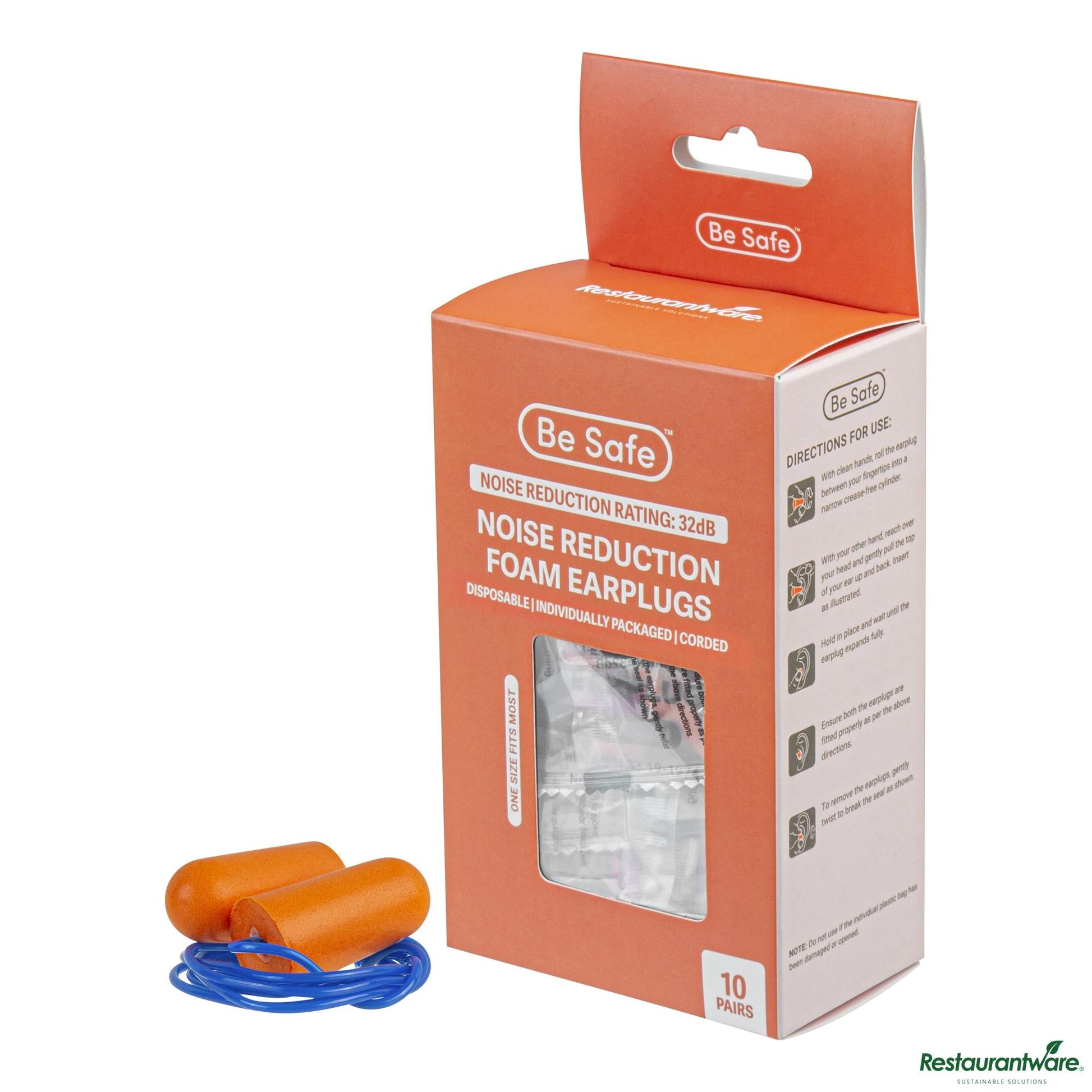 Wholesale Restaurantware Orange and Blue Corded Foam Earplugs - 1.4" X 1.4" X 0.6"- Bulk