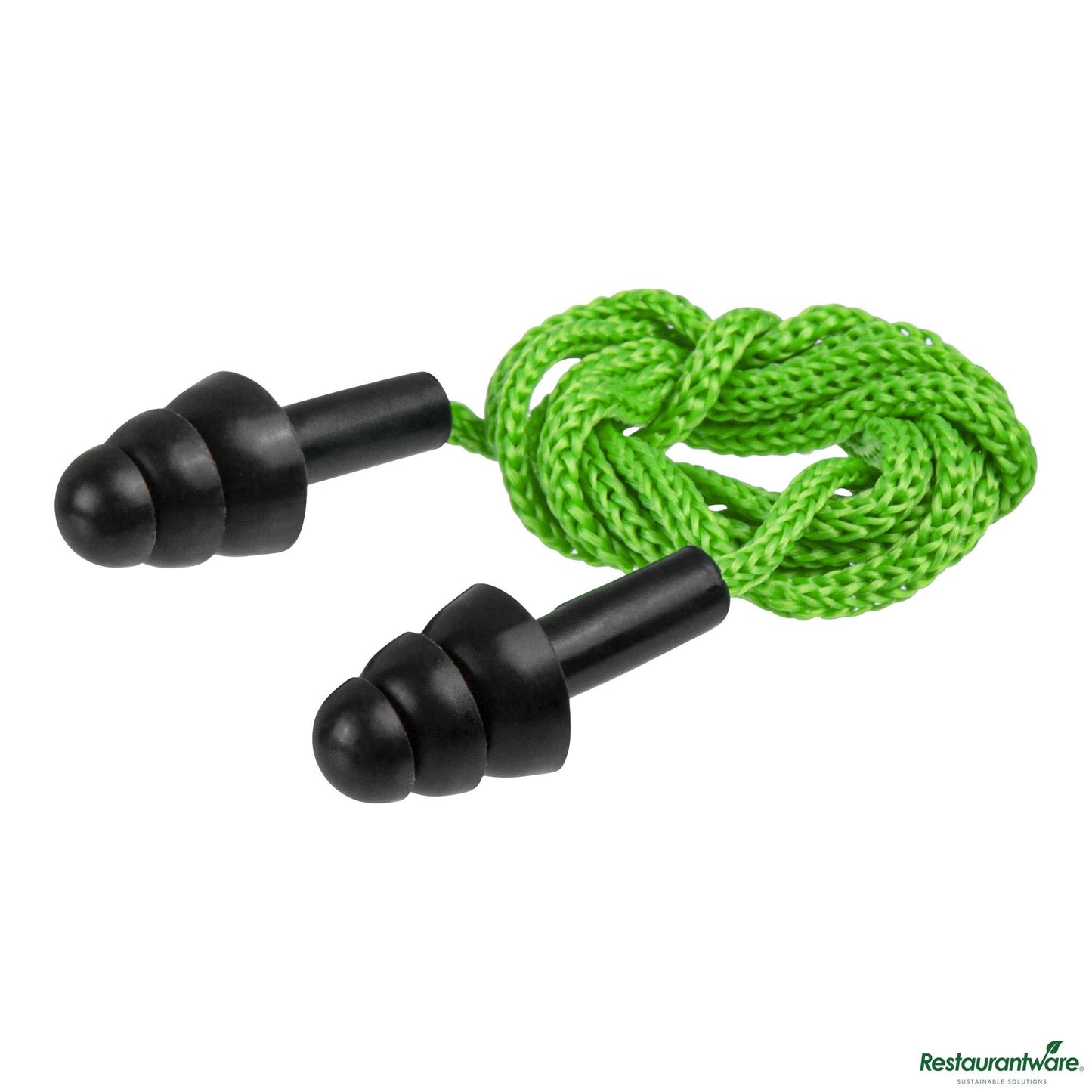 Wholesale Restaurantware Black and Green Silicone Corded Earplugs - 2.8" X 1.4" X 0.5"- Bulk