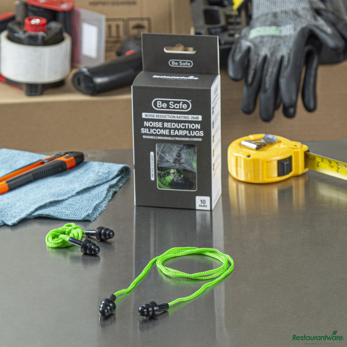 Wholesale Restaurantware Black and Green Silicone Corded Earplugs - 2.8" X 1.4" X 0.5"- Bulk