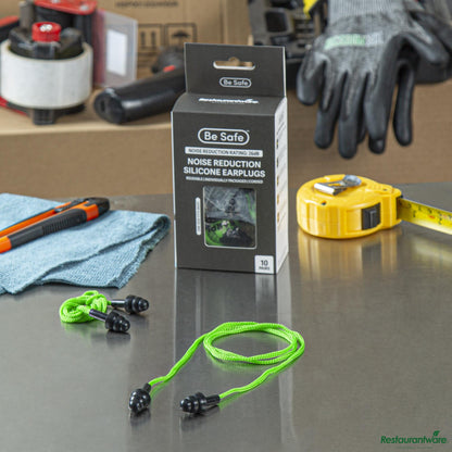 Wholesale Restaurantware Black and Green Silicone Corded Earplugs - 2.8" X 1.4" X 0.5"- Bulk