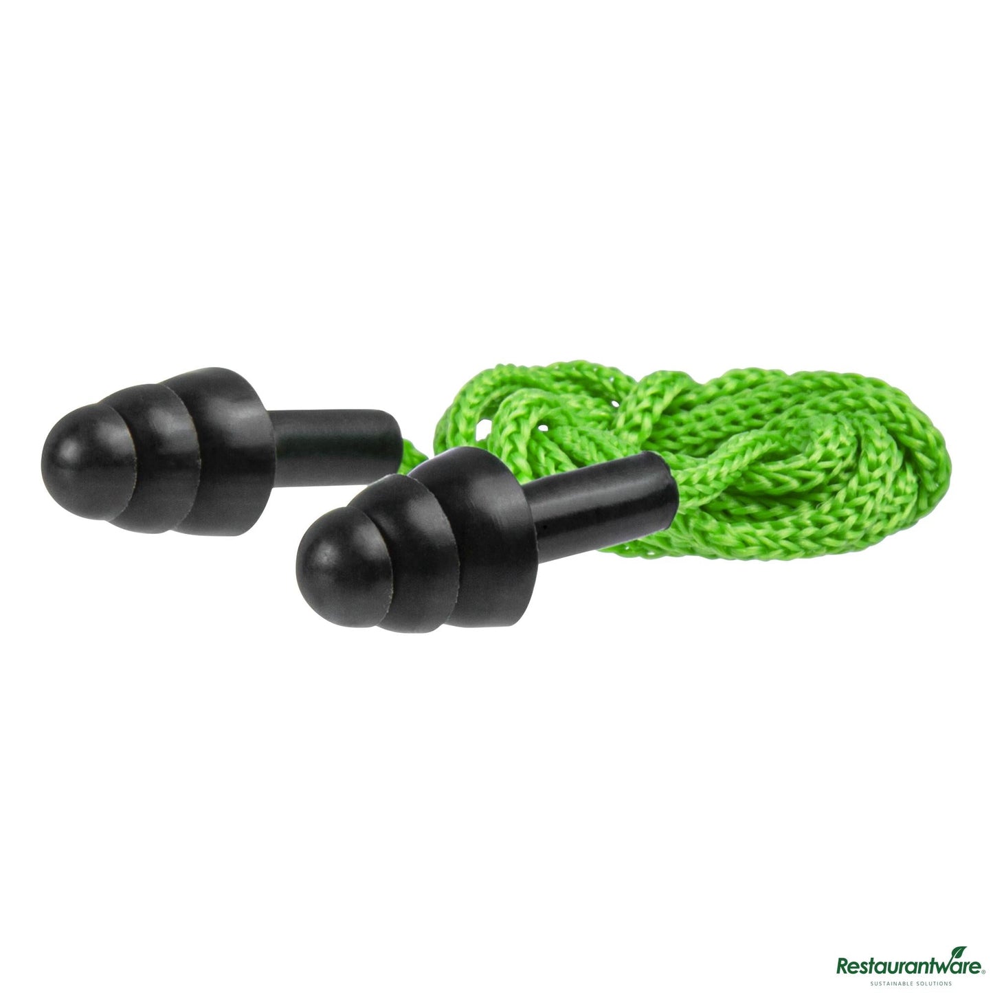 Wholesale Restaurantware Black and Green Silicone Corded Earplugs - 2.8" X 1.4" X 0.5"- Bulk