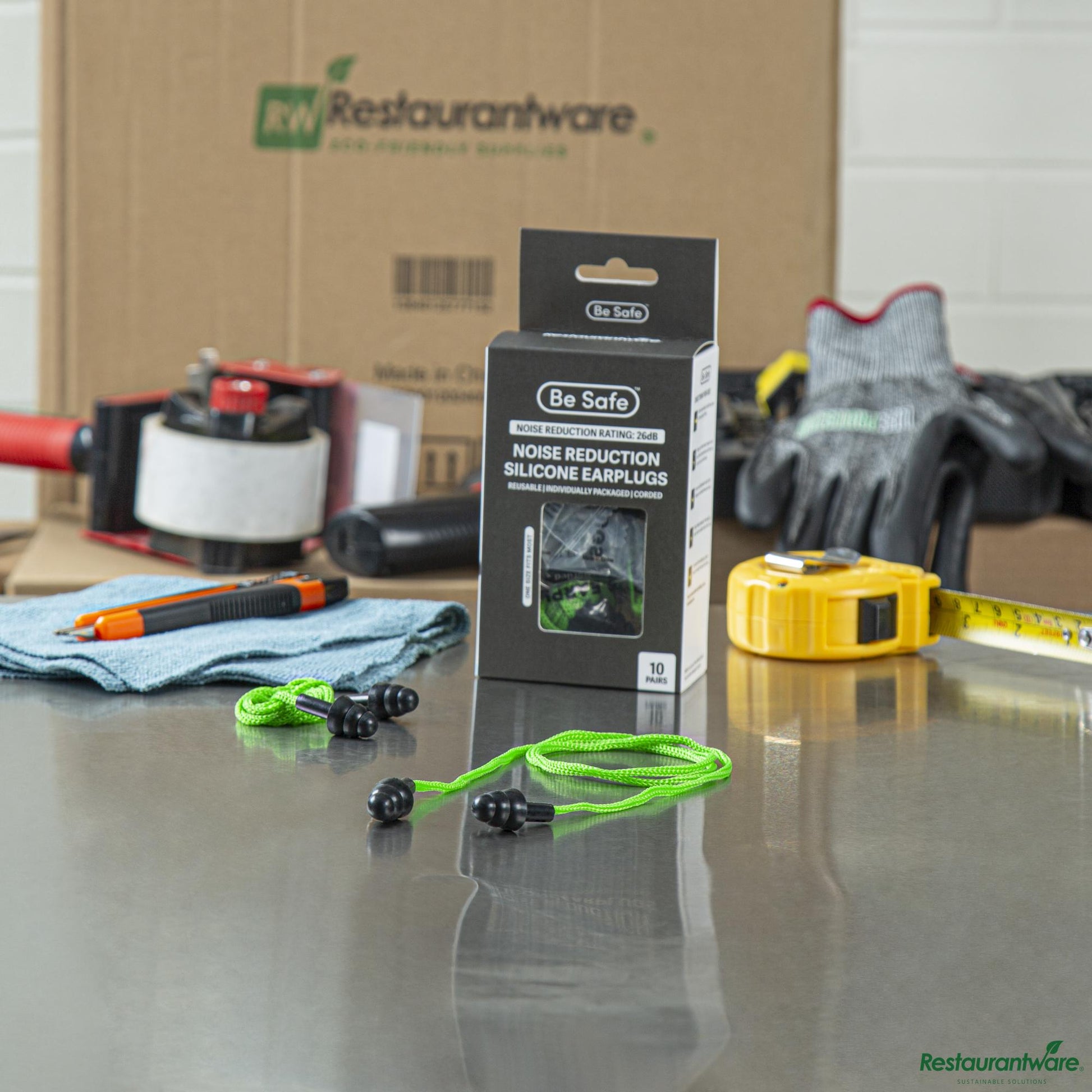 Wholesale Restaurantware Black and Green Silicone Corded Earplugs - 2.8" X 1.4" X 0.5"- Bulk