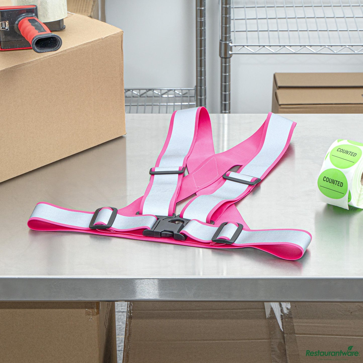 Wholesale Restaurantware Pink High Visibility Safety Suspenders - 1.57" Wide Reflective Tape - 20.1" X 20.9" X 0.4"- Bulk