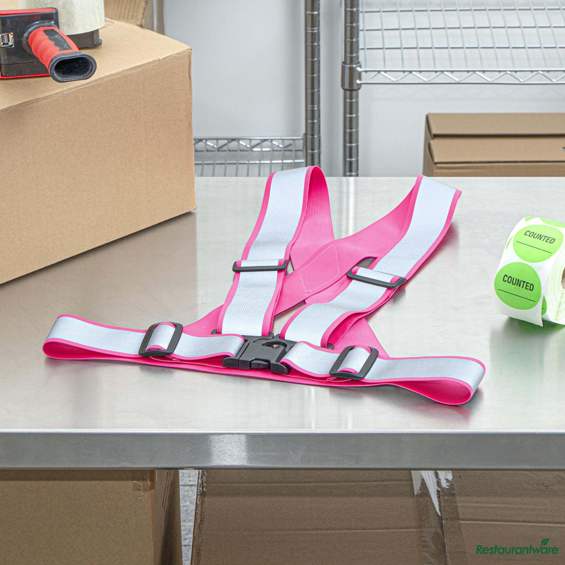 Wholesale Restaurantware Pink High Visibility Safety Suspenders - 1.57" Wide Reflective Tape - 20.1" X 20.9" X 0.4"- Bulk