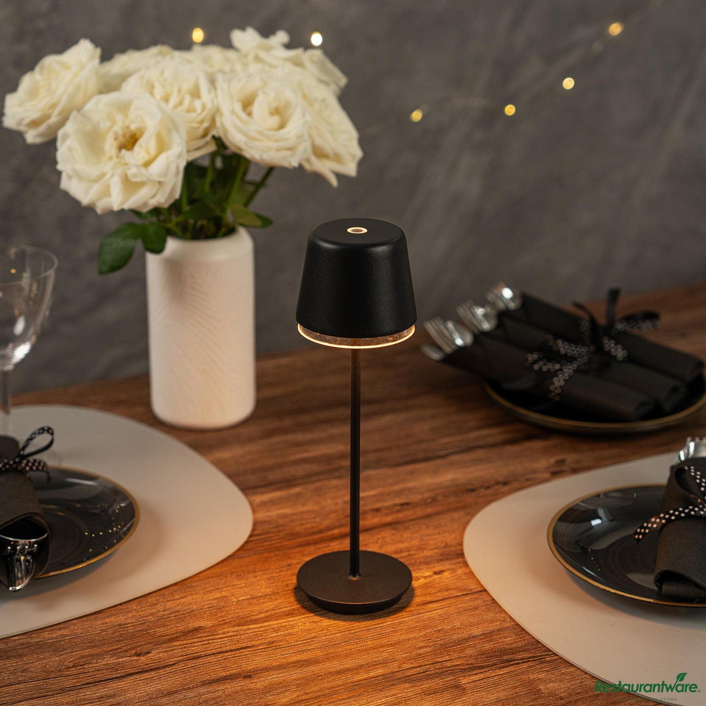 Wholesale Restaurantware Matte Black Cordless Rechargeable Table Lamp - 3"×3"×9.8"- Bulk