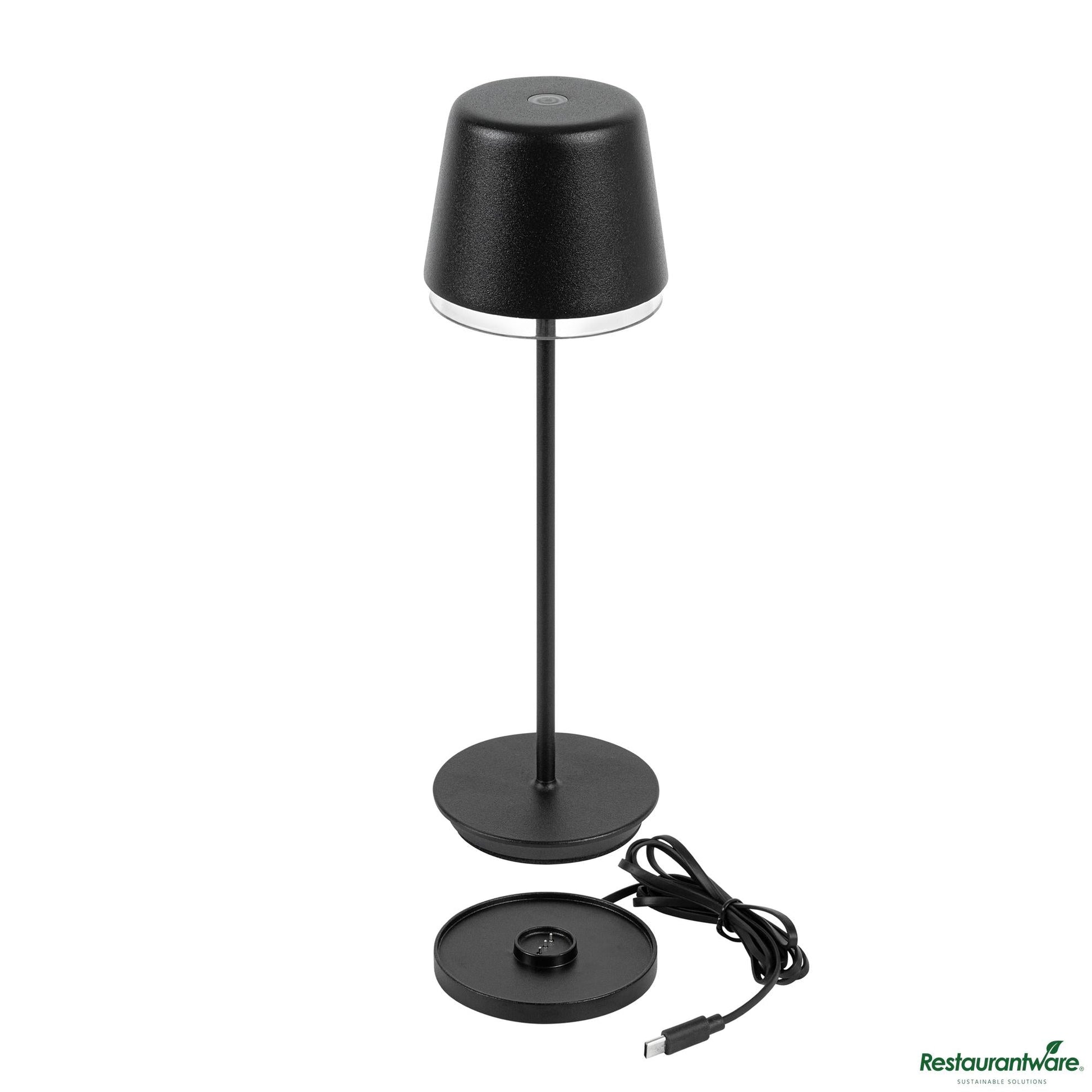Wholesale Restaurantware Matte Black Cordless Rechargeable Table Lamp - 3"×3"×9.8"- Bulk