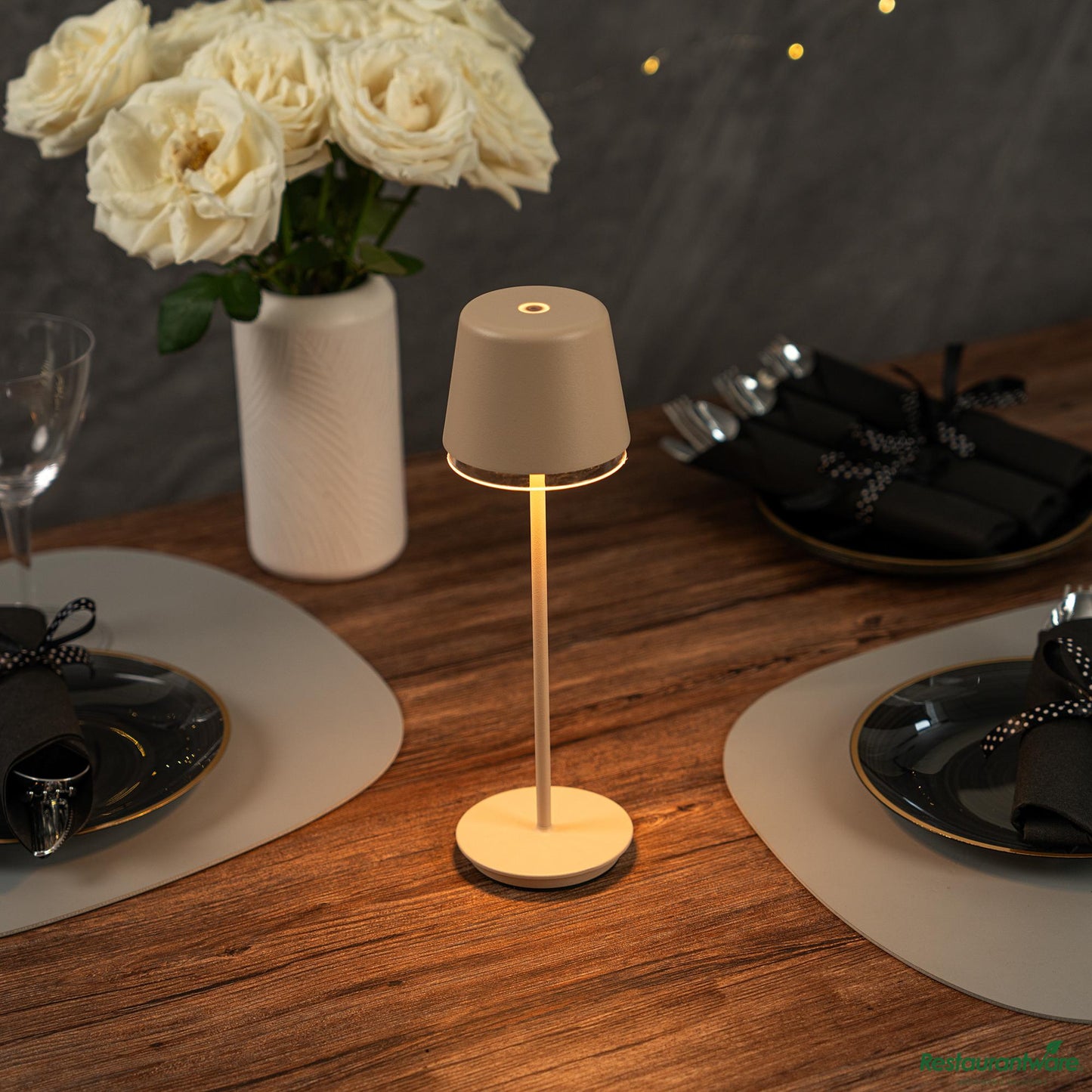 Wholesale Restaurantware Beige Cordless Rechargeable Table Lamp - 3"×3"×9.8"- Bulk
