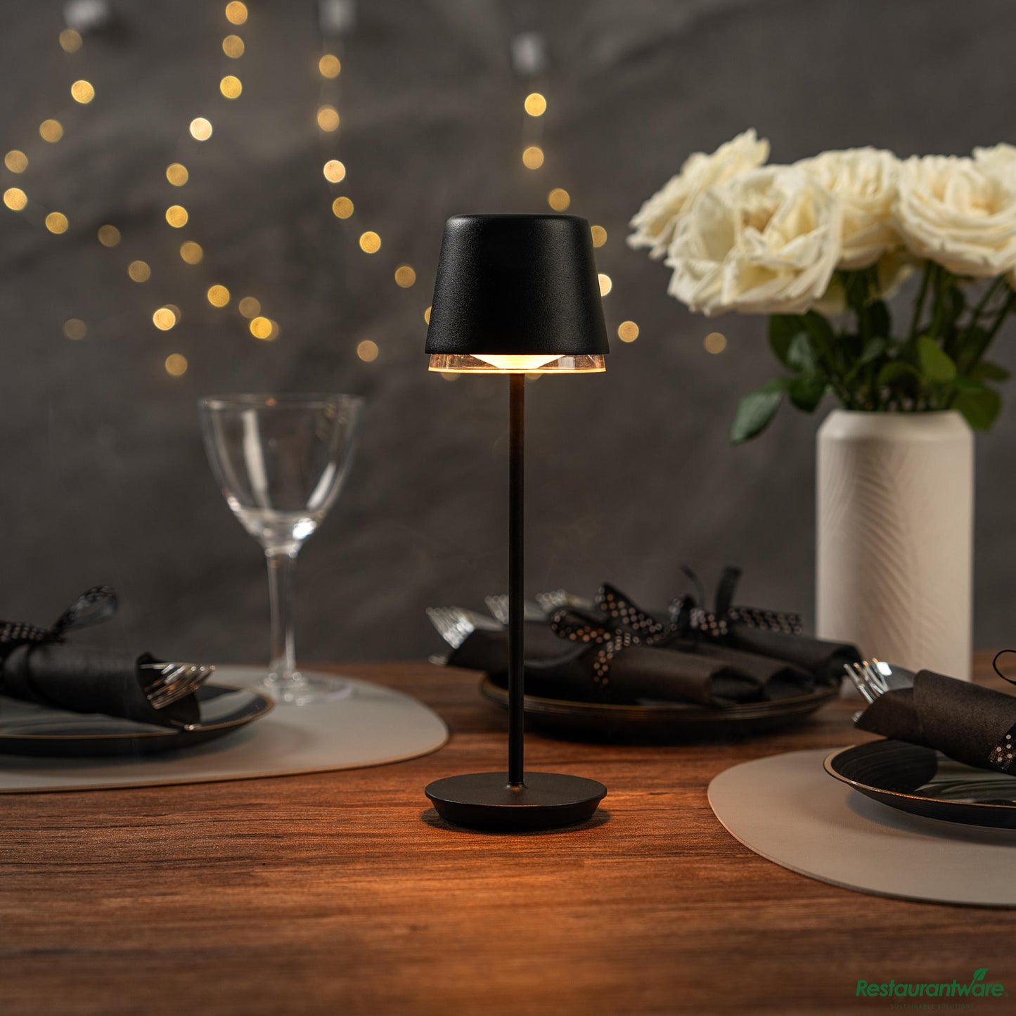 Wholesale Restaurantware Matte Black Cordless Rechargeable Table Lamp - 3"×3"×9.8"- Bulk