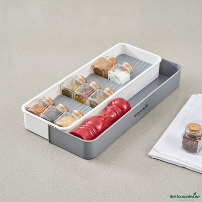 Wholesale Restaurantware Professional Gray and White Plastic 3-Tier Spice Drawer Organizer - 15.6" X 5.5" X 2.2"- Bulk