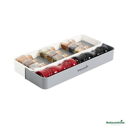 Wholesale Restaurantware Professional Gray and White Plastic 3-Tier Spice Drawer Organizer - 15.6" X 5.5" X 2.2"- Bulk