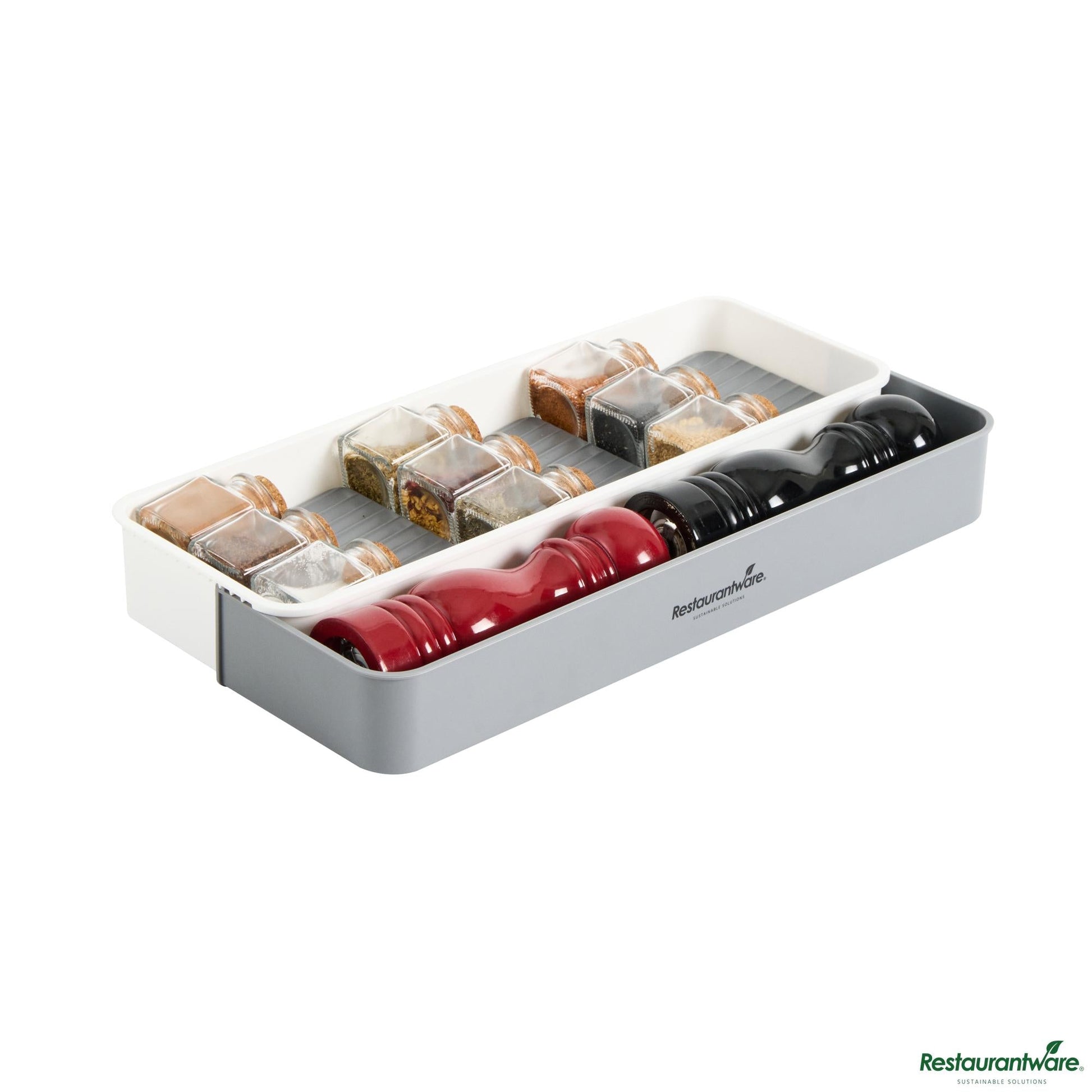 Wholesale Restaurantware Professional Gray and White Plastic 3-Tier Spice Drawer Organizer - 15.6" X 5.5" X 2.2"- Bulk