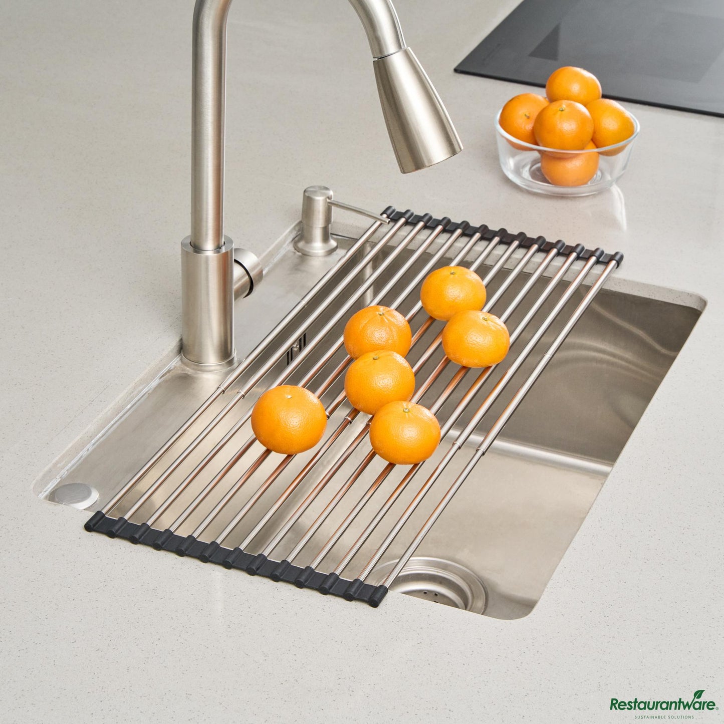 Wholesale Restaurantware Professional Gray Stainless Steel over-Sink Roll-up Drying Rack - 15.7" X 9.4" X 3.1"- Bulk