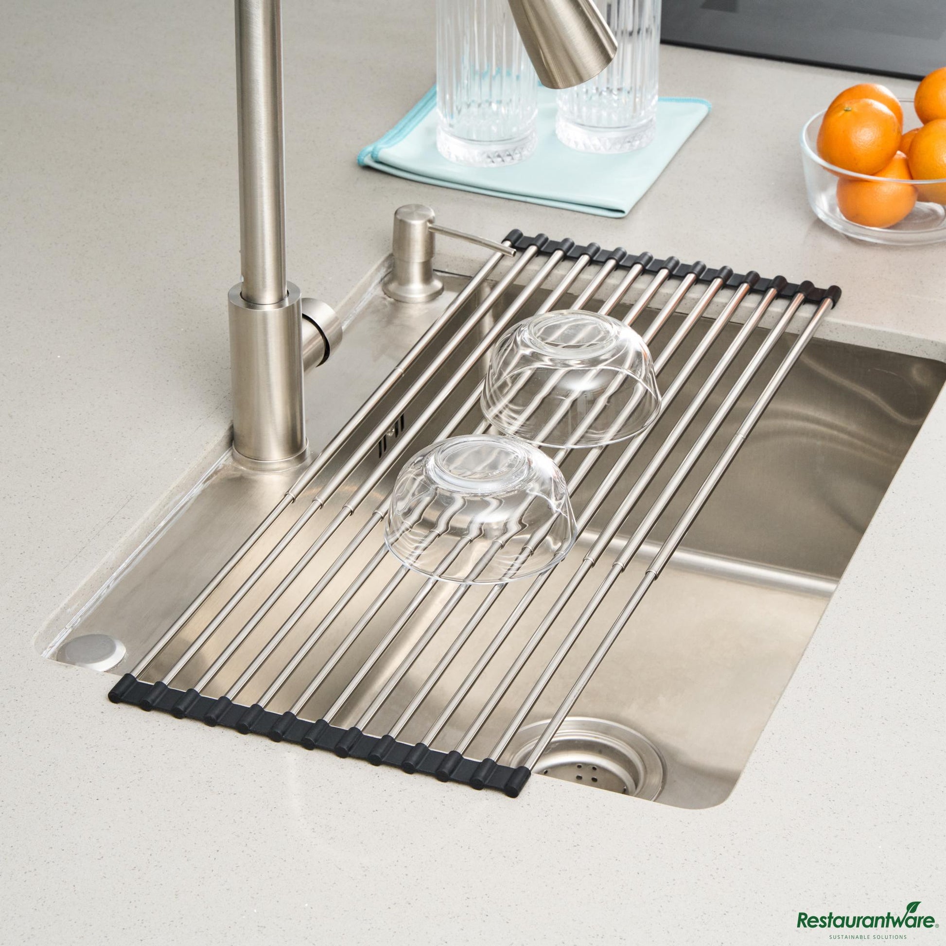 Wholesale Restaurantware Professional Gray Stainless Steel over-Sink Roll-up Drying Rack - 15.7" X 9.4" X 3.1"- Bulk